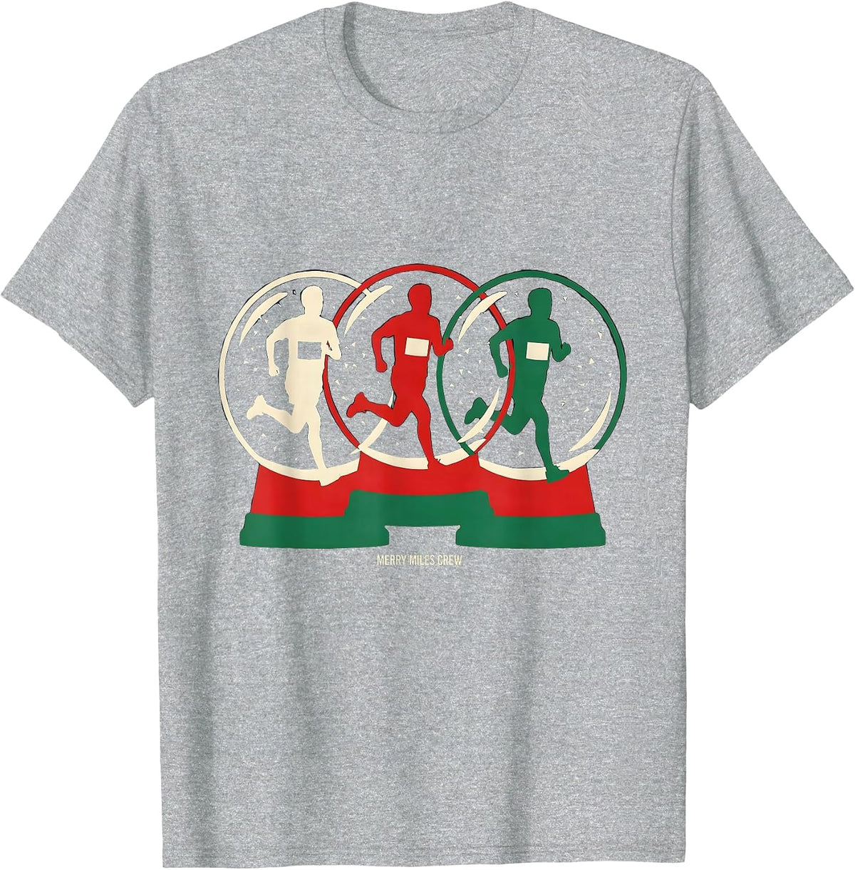 Men's Merry Miles Crew Funny Christmas 5K Run Runner Squad T-Shirt - Heather Grey