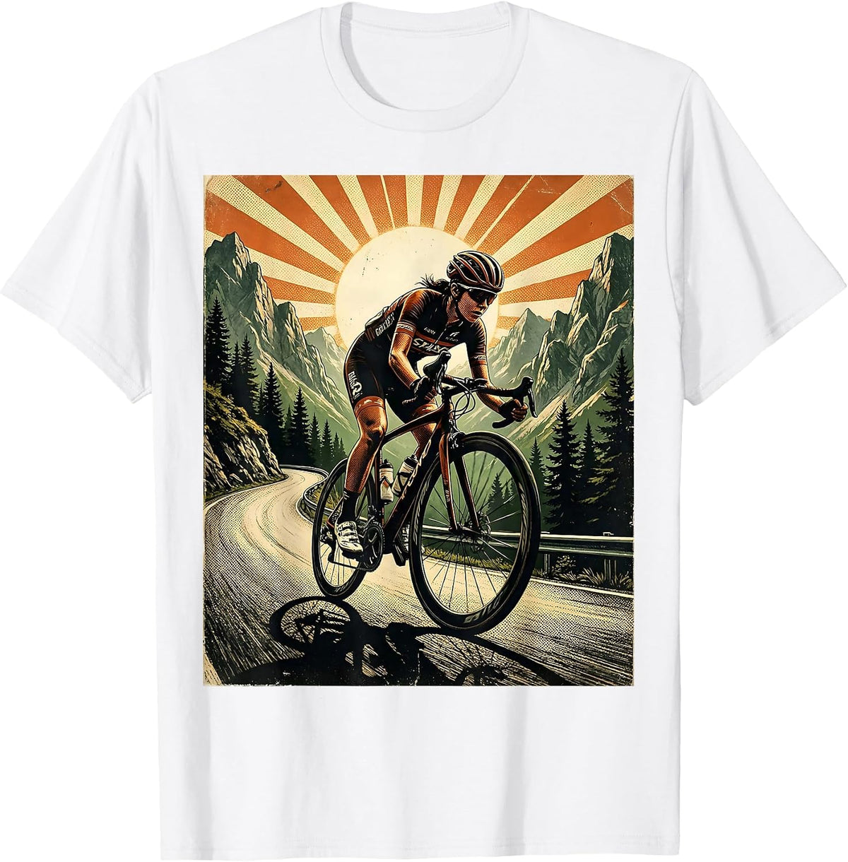 Men's Cyclist Climbing Mountain Road Graphic T-Shirt - White