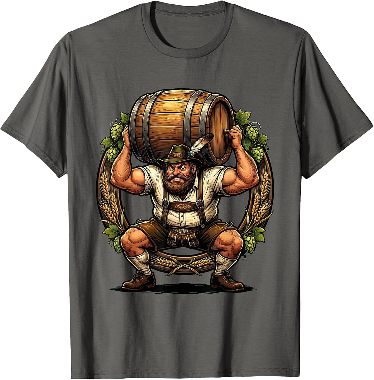 Oktoberfest Barrel Carrier Graphic Design T-Shirt - Asphalt Grey