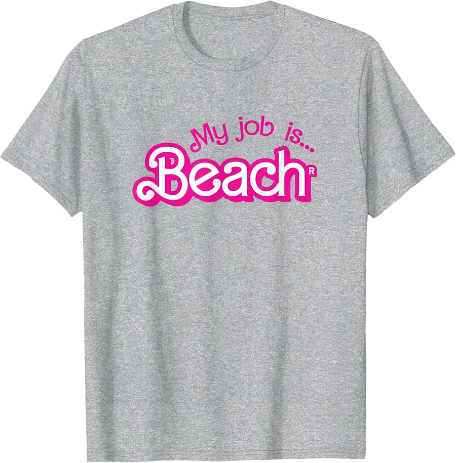 My Job is Beach Pink Retro Funny Beach Lover Womens T-Shirt - Heather Grey