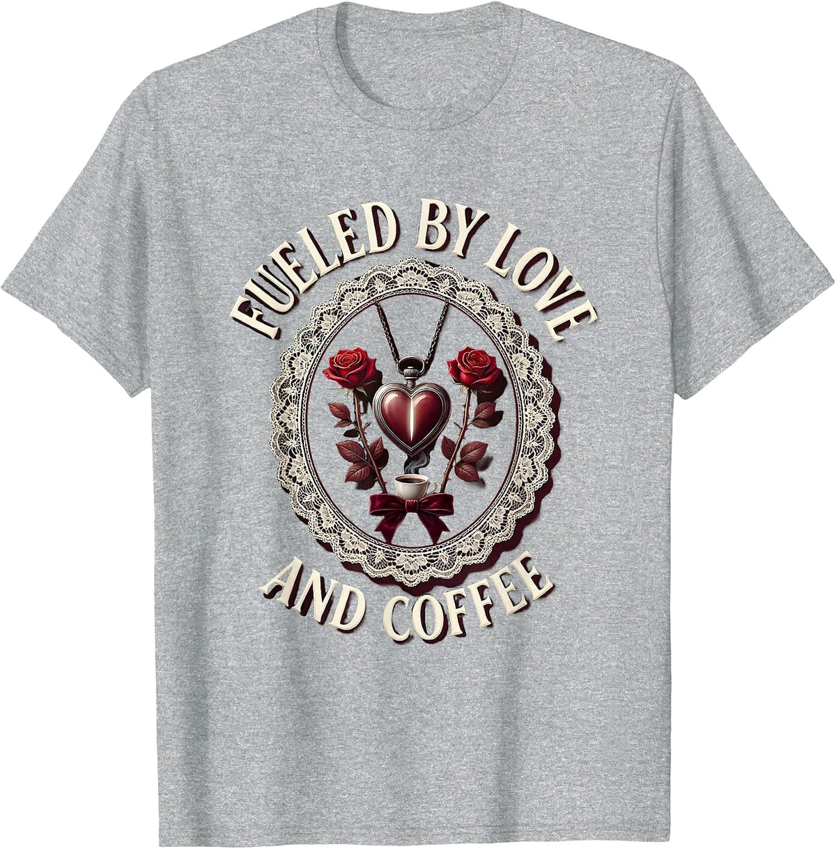Men's Fueled by Love and Coffee Mimi Design T-Shirt - Heather Grey