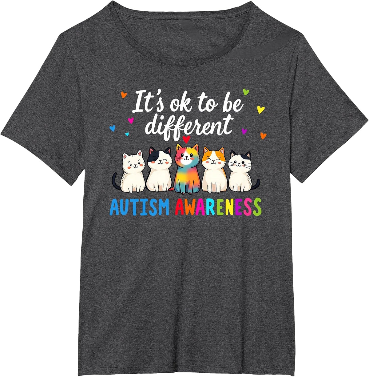 Autism Awareness Cat It's Okay to Be Different Funny Design T-Shirt - Dark Heather Grey