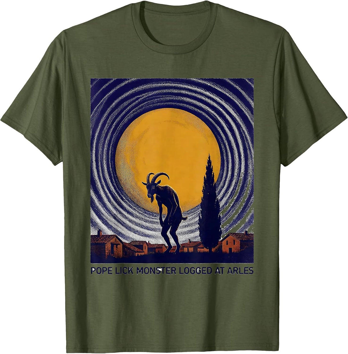 Pope Lick Monster Logged At Arles Funny Cryptid Art Parody T-Shirt - Olive Green