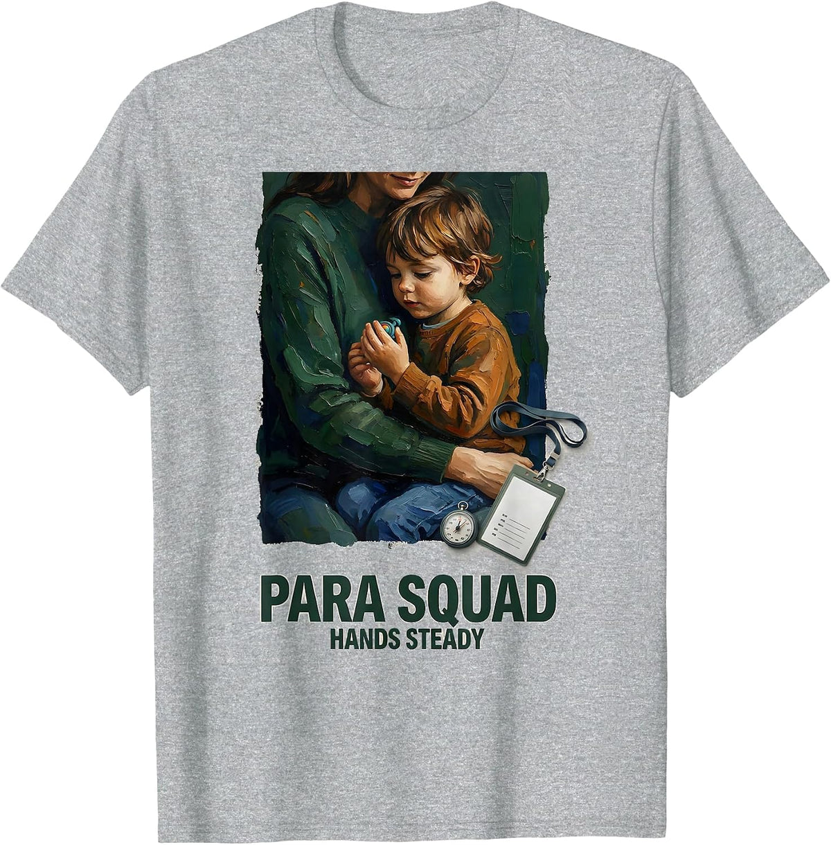 Men's Para Squad Hands Steady Paraprofessional Teacher Aide Back T-Shirt - Heather Grey