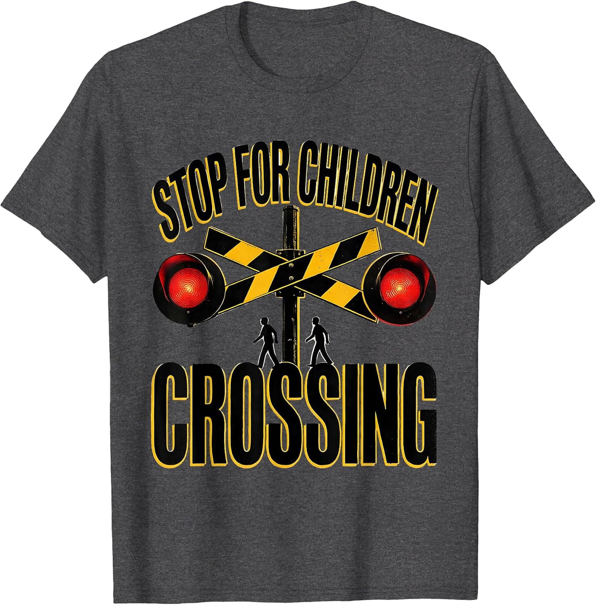Men's STOP FOR CHILDREN CROSSING Funny School Bus Driver T-Shirt - Dark Heather Grey