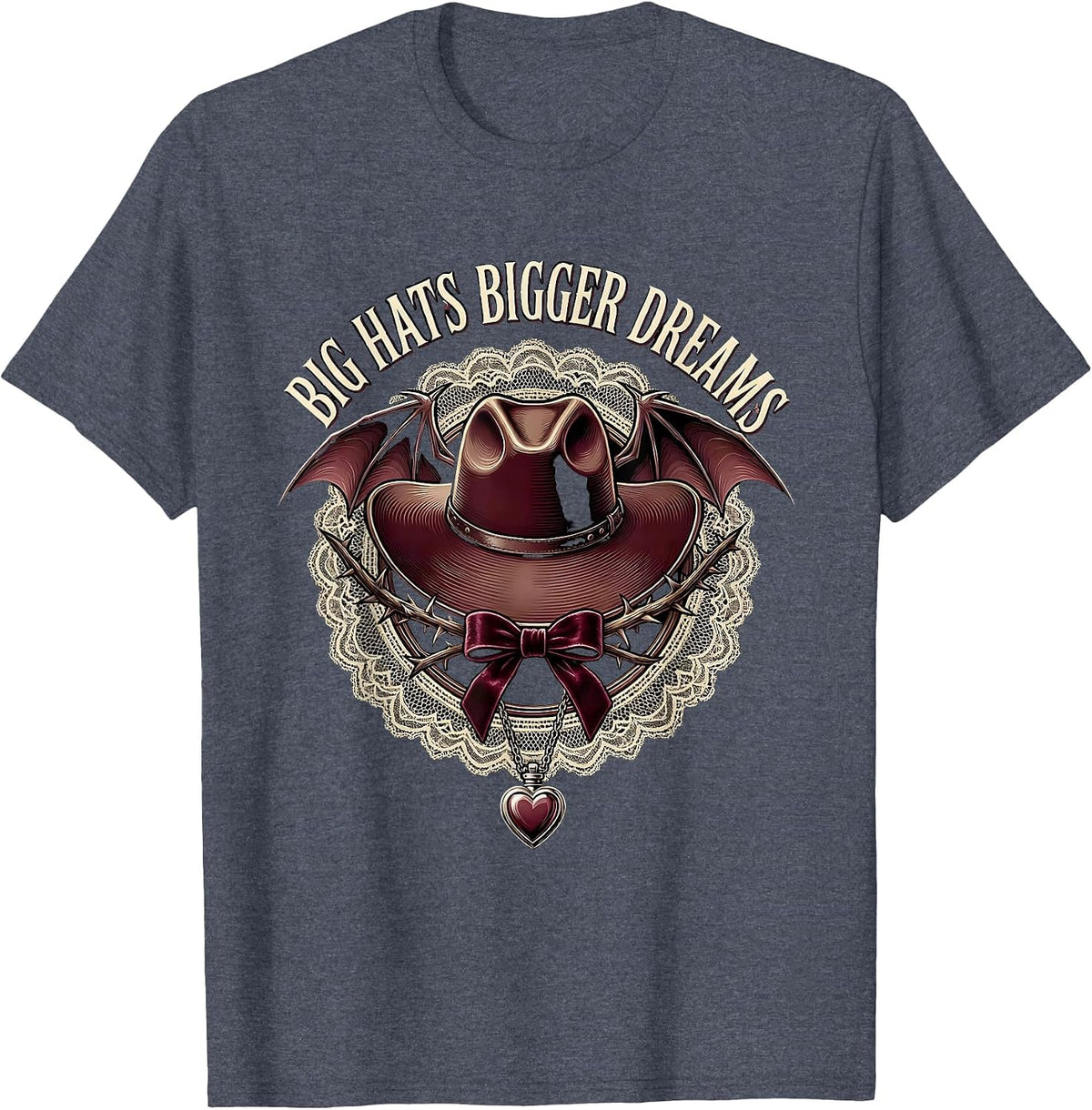 Big Hats Bigger Dreams Western Design T-Shirt - Heather Blue