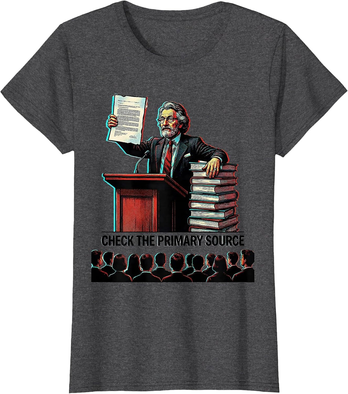 Women's Check The Primary Source Funny History Teacher Pop Art T-Shirt - Dark Heather Grey