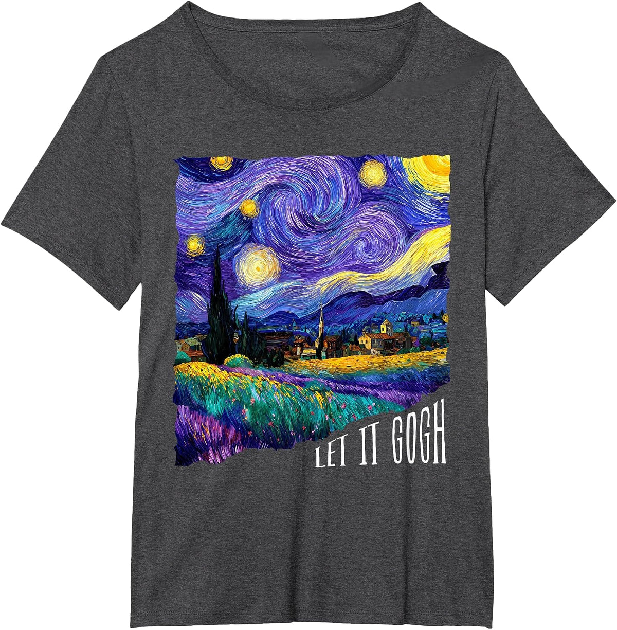 Let It Gogh Funny Lover Van Gogh Starry Night T-Shirt - Dark Heather Grey