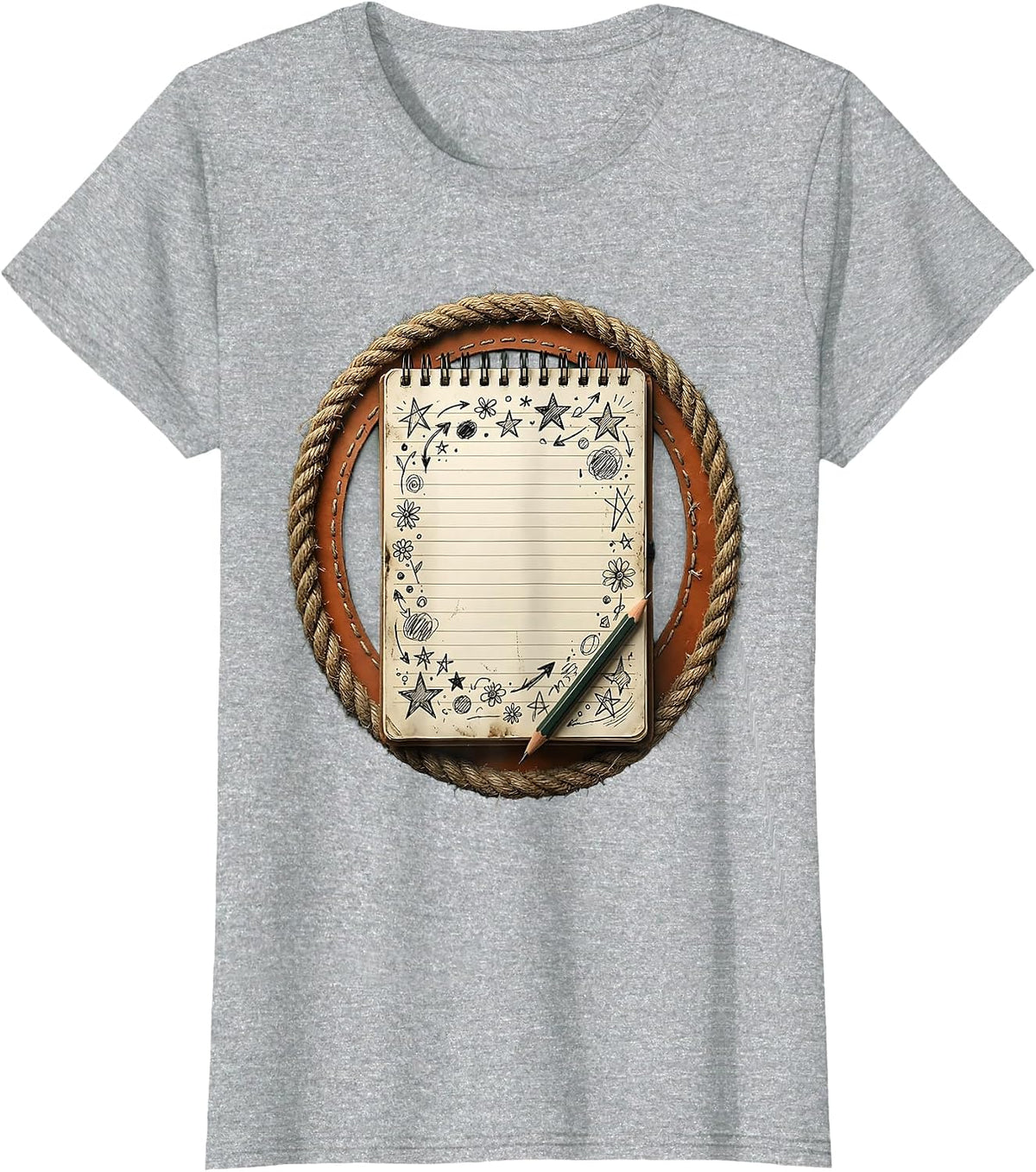 Middle School Teacher Notebook Doodle Illustration T-Shirt - Heather Grey