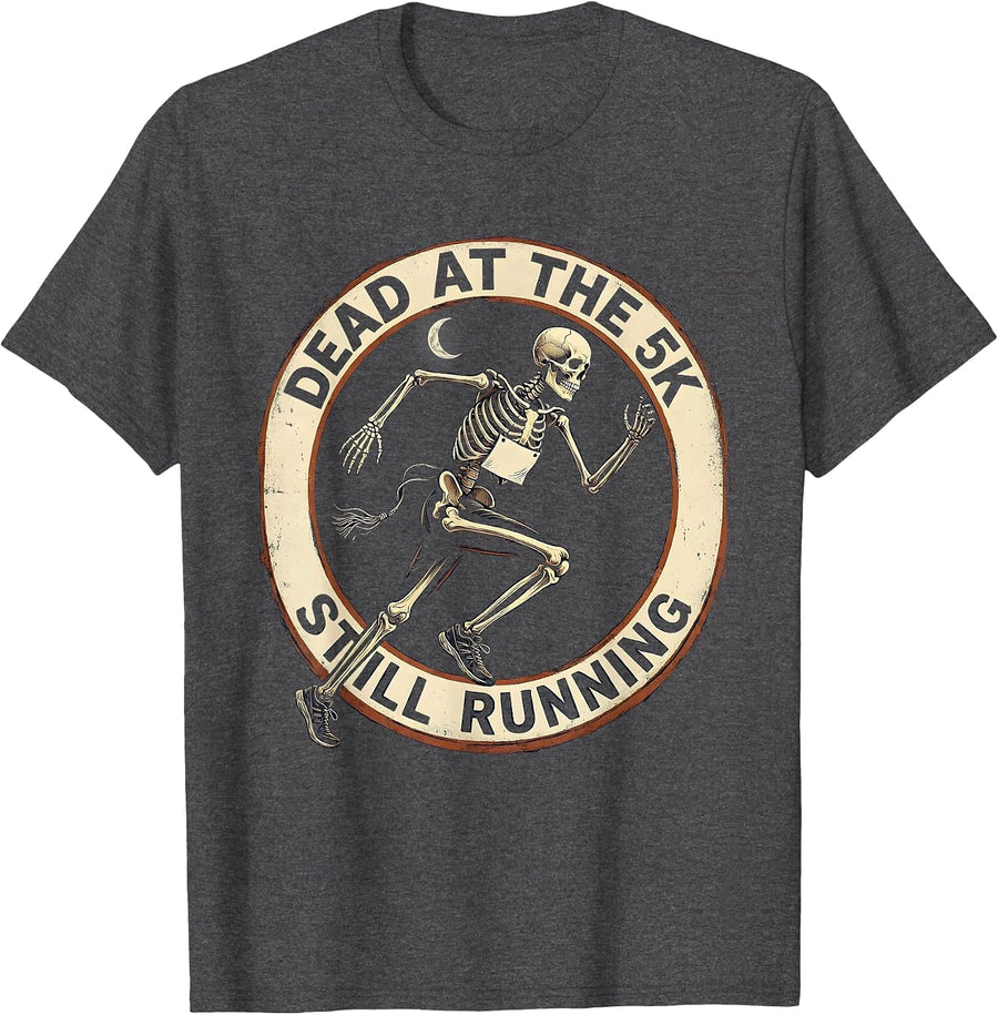 Men's Dead At The 5K Still Running Vintage Halloween Running Club T-Shirt - Dark Heather Grey