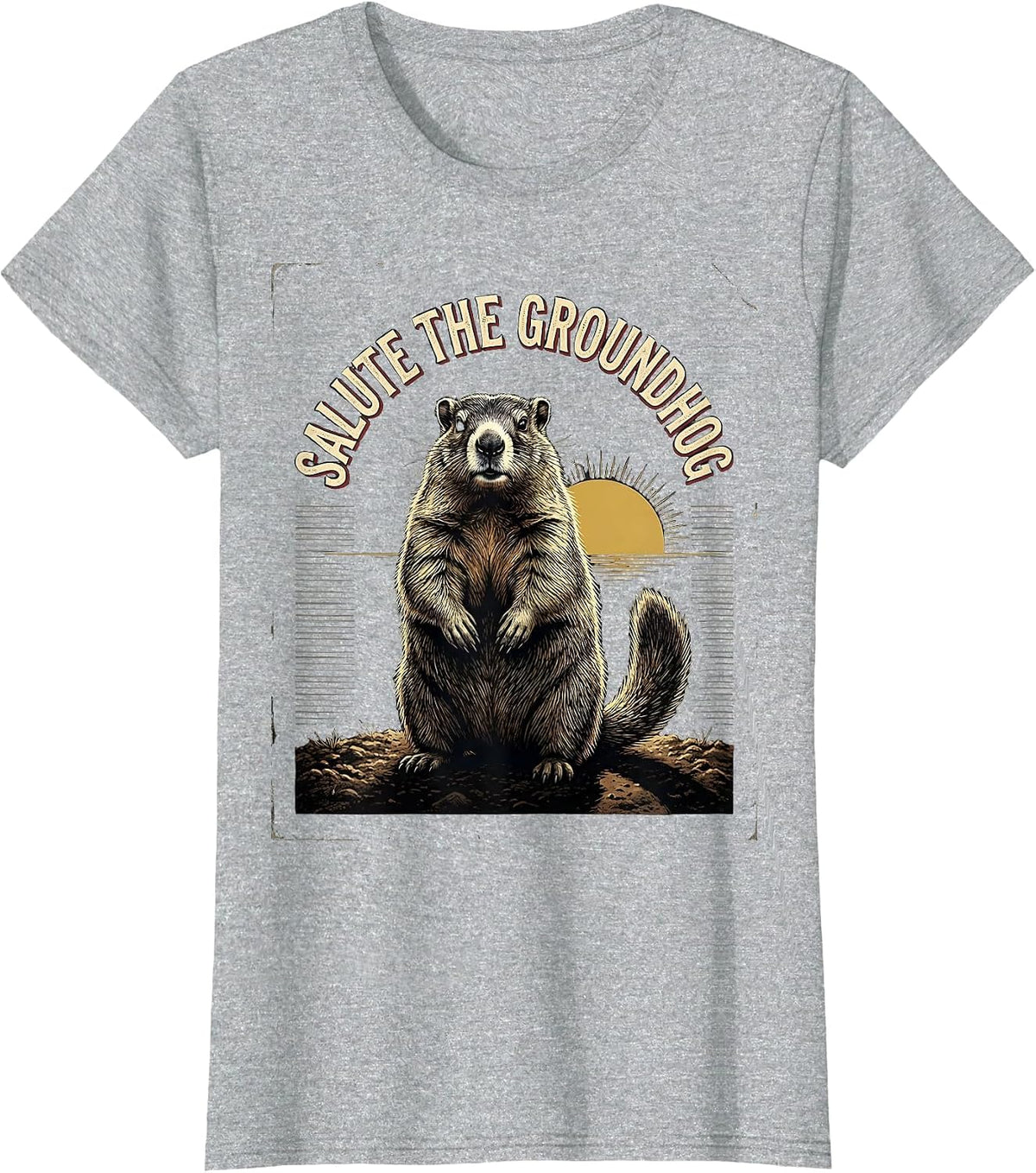 Salute The Groundhog Funny Groundhog Day Vintage Badge Humor T-Shirt - Heather Grey