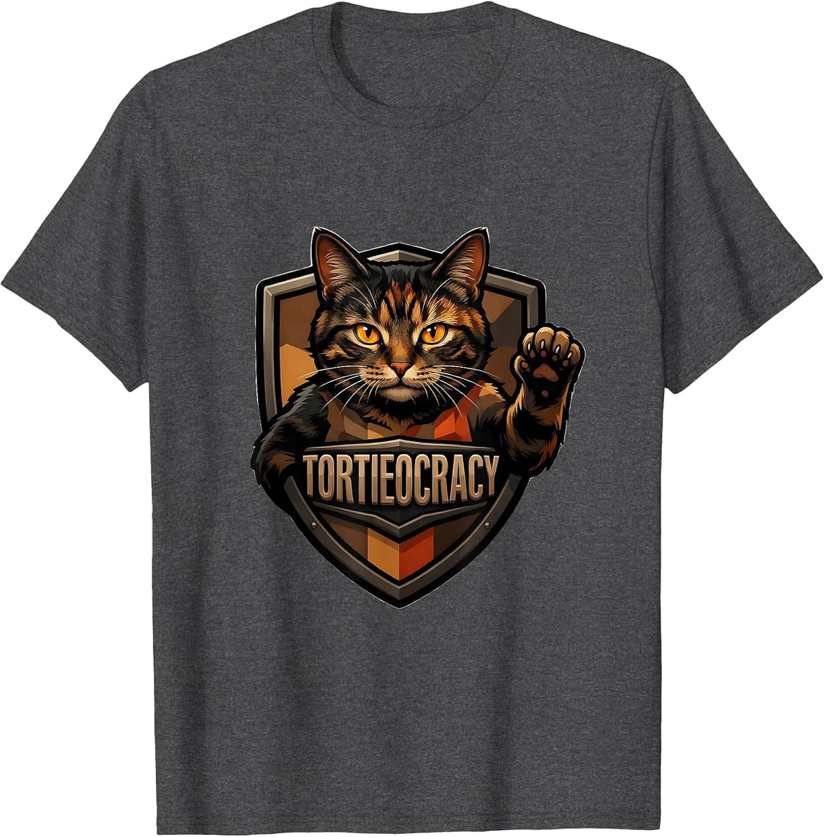 Men's Tortieocracy Funny Tortie Cat Lover Tortoiseshell Cat Owner T-Shirt - Dark Heather Grey