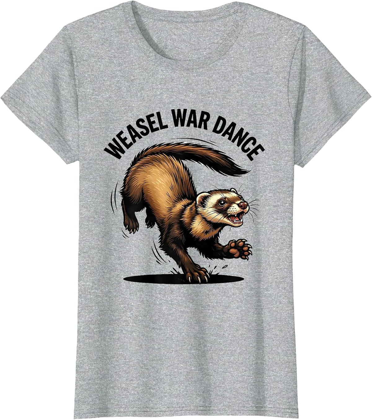 Women's Weasel War Dance Cartoon Ferret Lover Funny Gift T-Shirt - Heather Grey