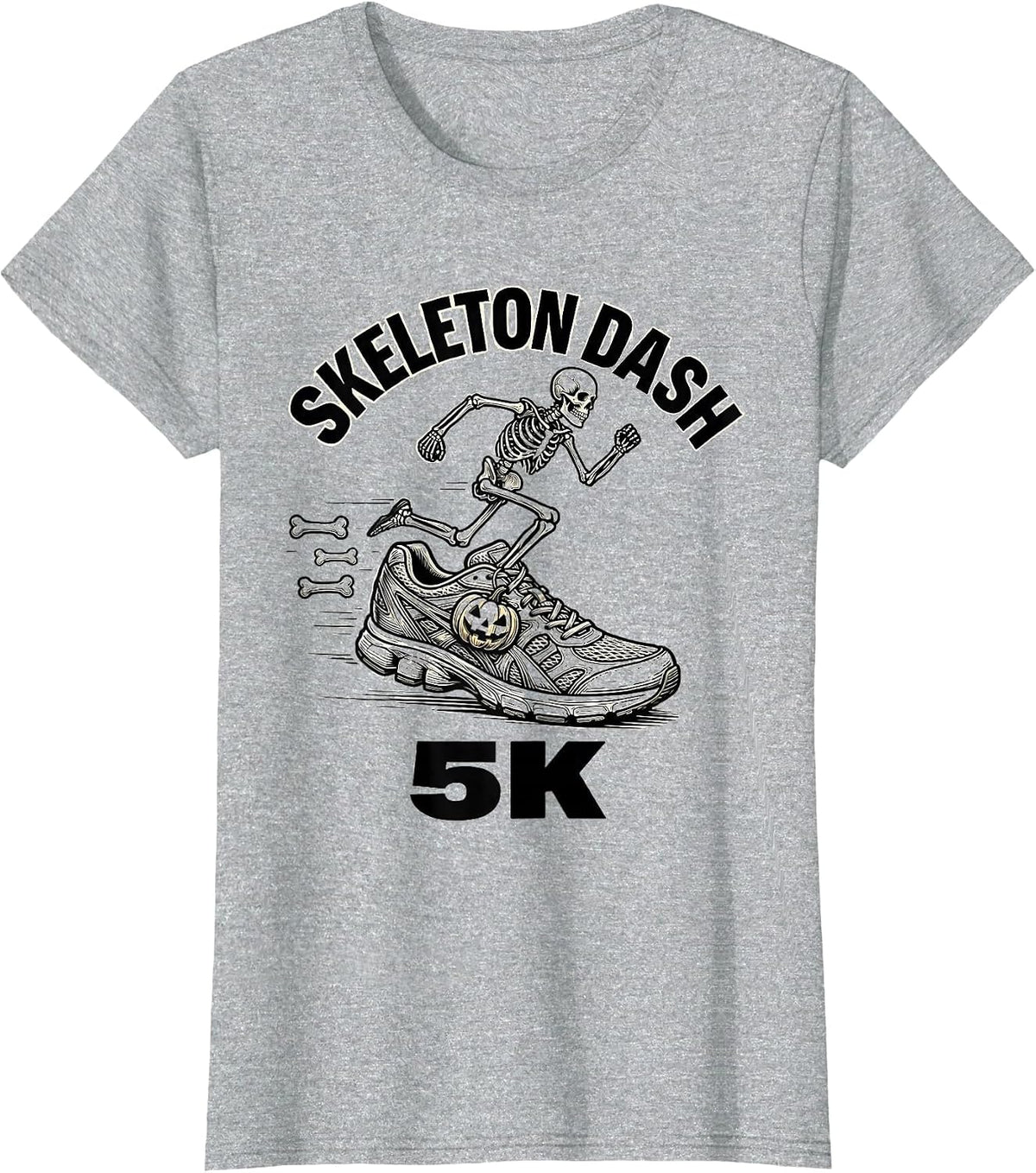 Skeleton Dash 5K Funny Halloween Running Costume Runner T-Shirt - Heather Grey