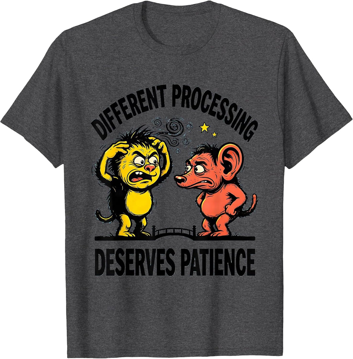 Men's Different Processing Deserves Patience Funny Autistic ADHD T-Shirt - Dark Heather Grey