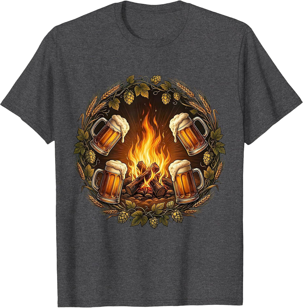 Men's Prost Campfire Mug Raise Illustration T-Shirt - Dark Heather Grey