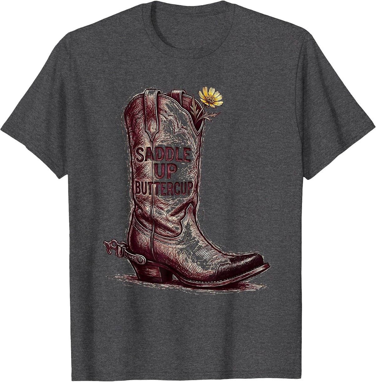 Men's Saddle Up Buttercup Cowgirl Western Design T-Shirt - Dark Heather Grey