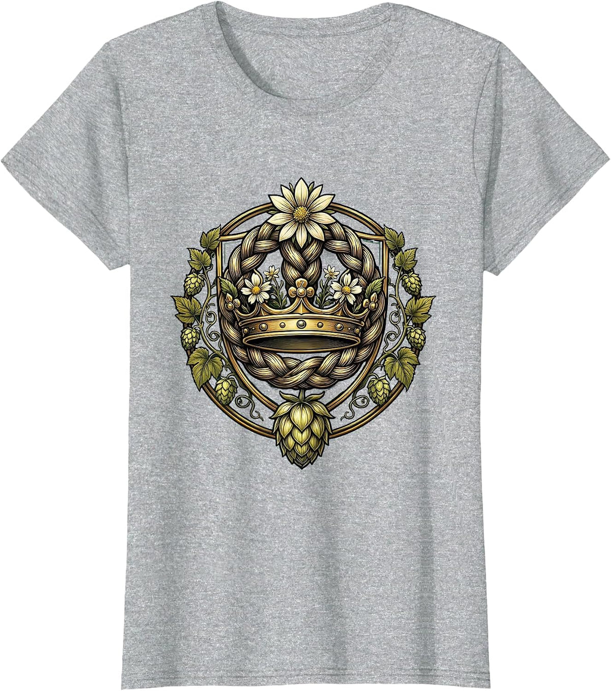 Oktoberfest Wildflower and Hops Braided Hair Design T-Shirt - Heather Grey