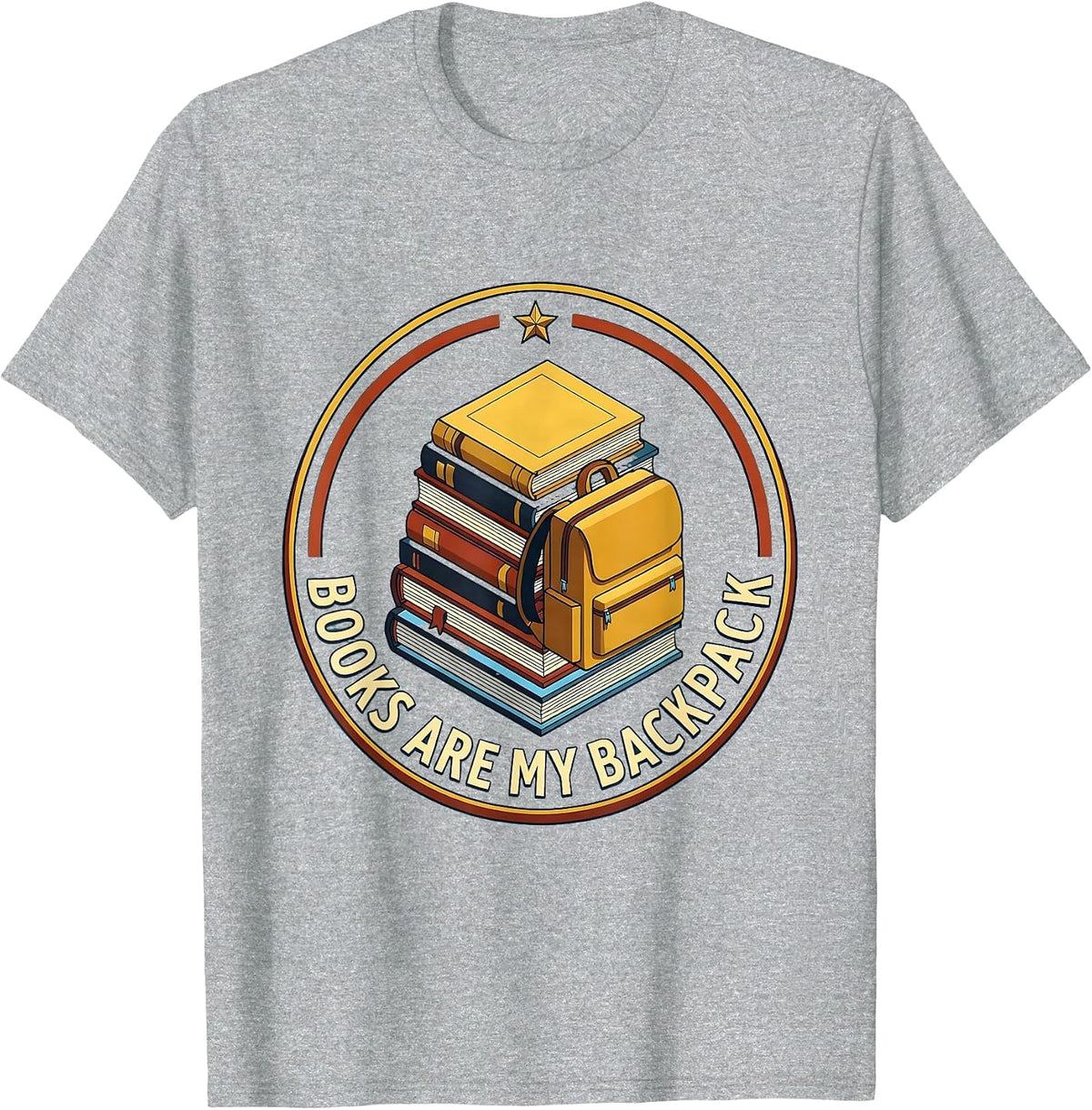 Men's Books Are My Backpack Back to School Design T-Shirt - Heather Grey