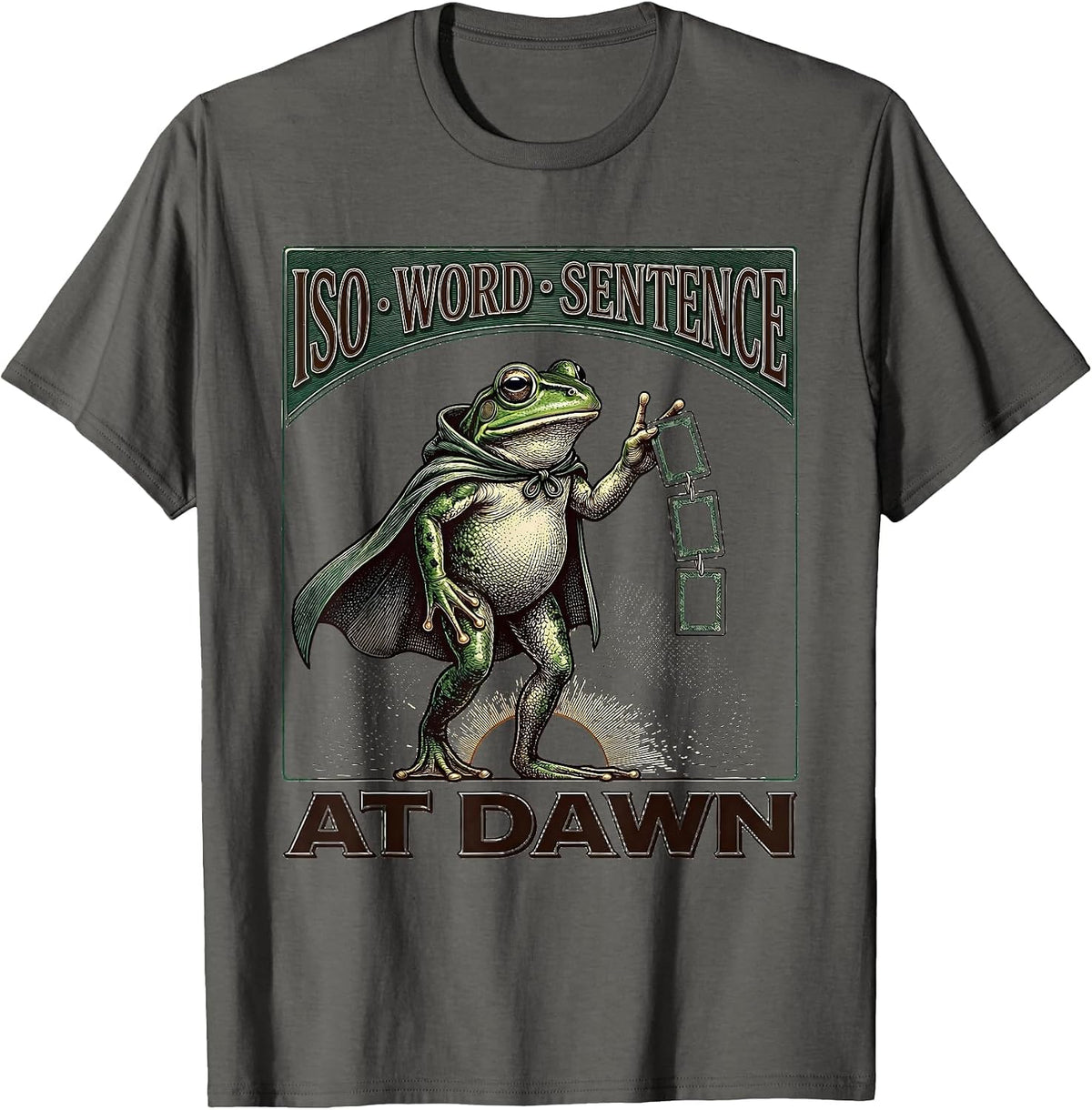 Iso, Word, Sentence, At Dawn Funny Frog Teacher Profession T-Shirt - Asphalt Grey