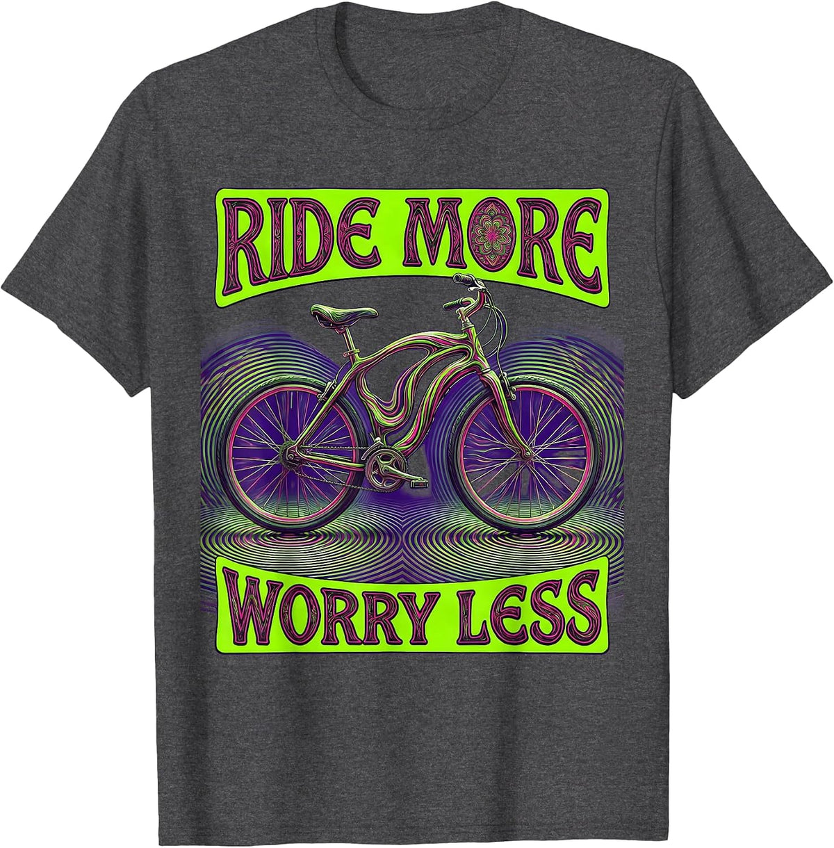 Men's Ride More Worry Less Cycling Bike Design T-Shirt - Dark Heather Grey