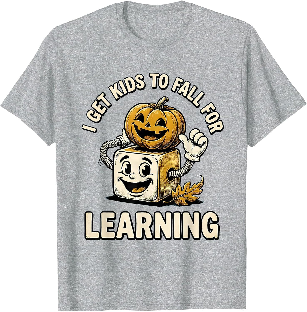 Men's I Get Kids To Fall For Learning Retro Cartoon Teacher T-Shirt - Heather Grey