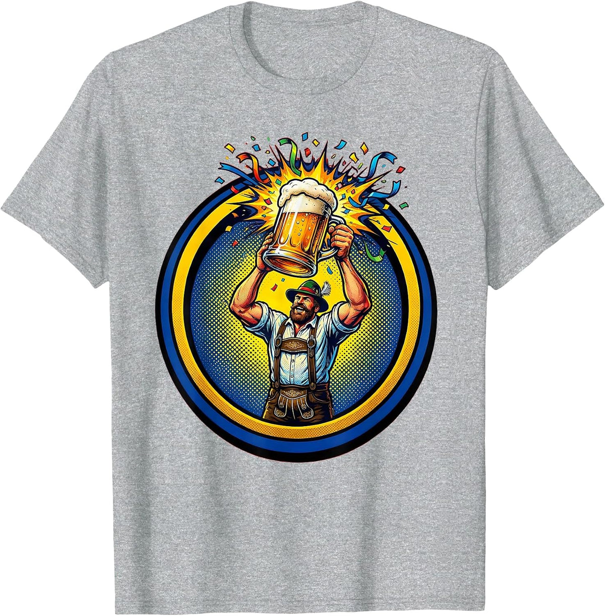 Men's Oktoberfest Bavarian Confetti Beer Stein Celebration T-Shirt - Heather Grey
