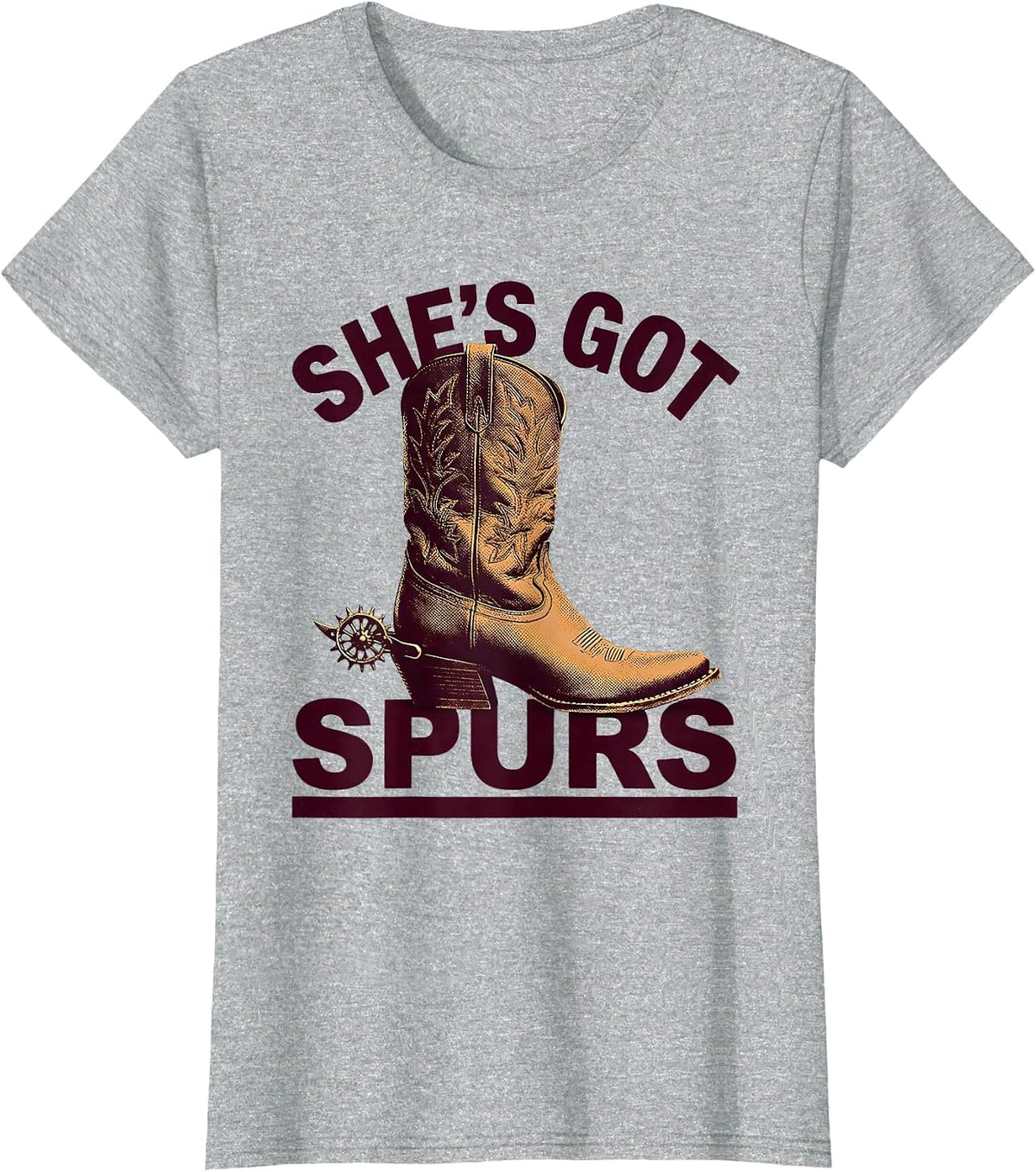 She's Got Spurs Girls Western Cowgirl Design T-Shirt - Heather Grey