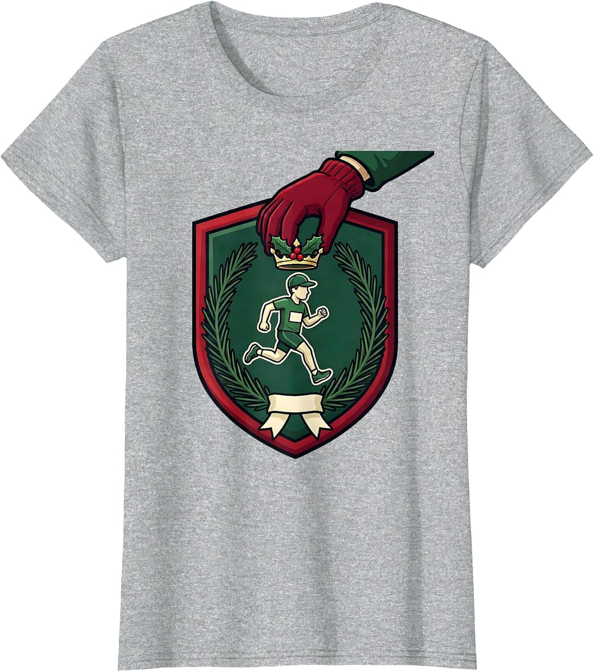 Runner Crown Christmas Fun Run Squad Humor T-Shirt - Heather Grey