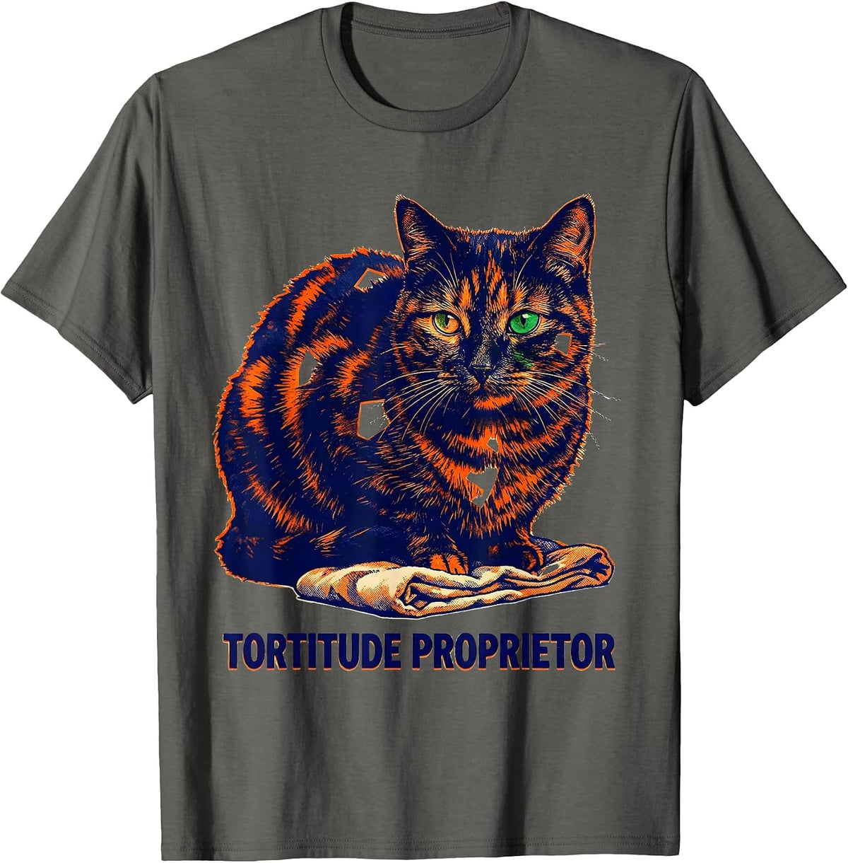 Tortitude Proprietor Funny Tortoiseshell Cat Owner Pet Lover T-Shirt - Asphalt Grey