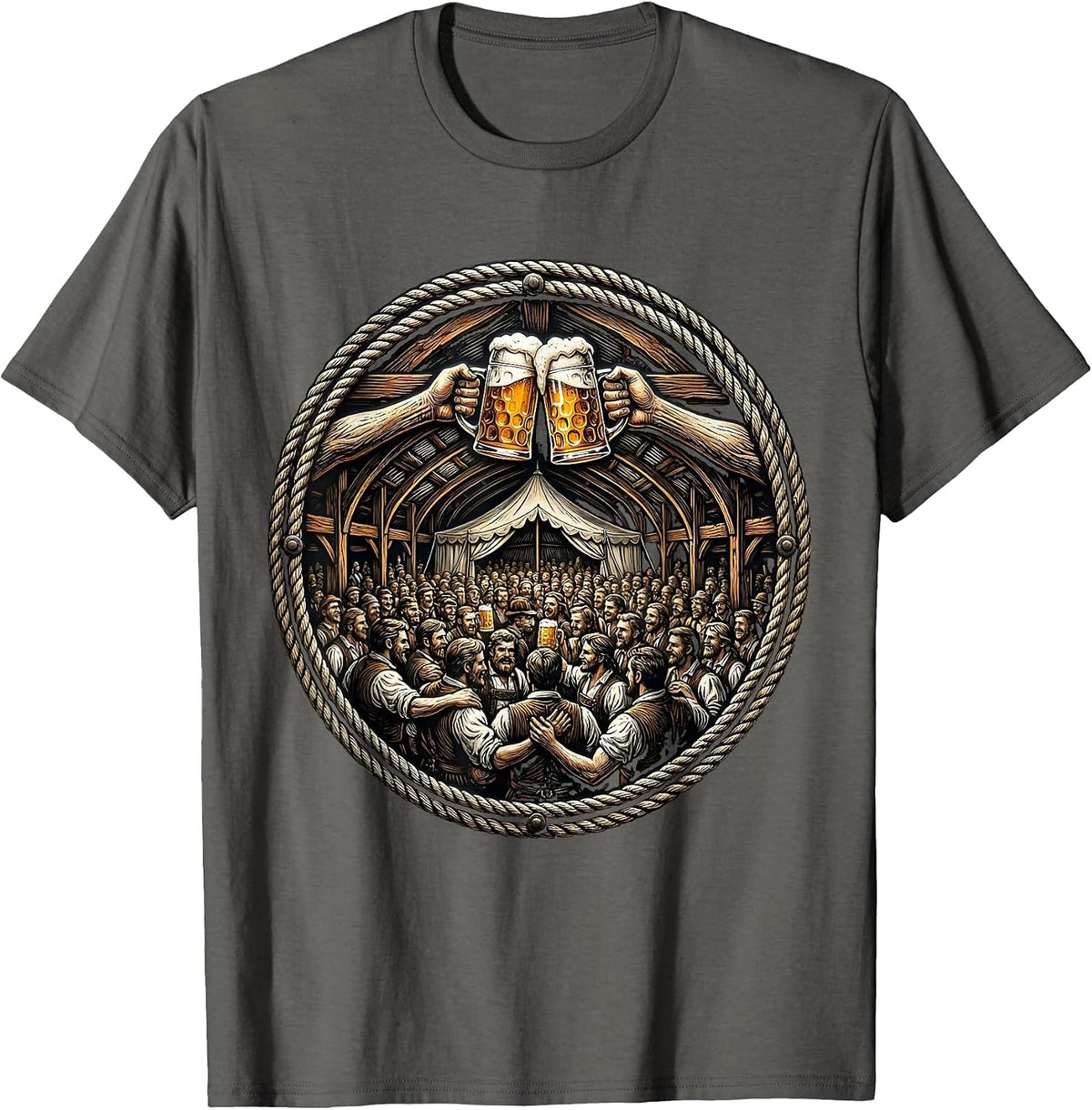Men's Oktoberfest Beer Hall Celebration Graphic Tee T-Shirt - Asphalt Grey