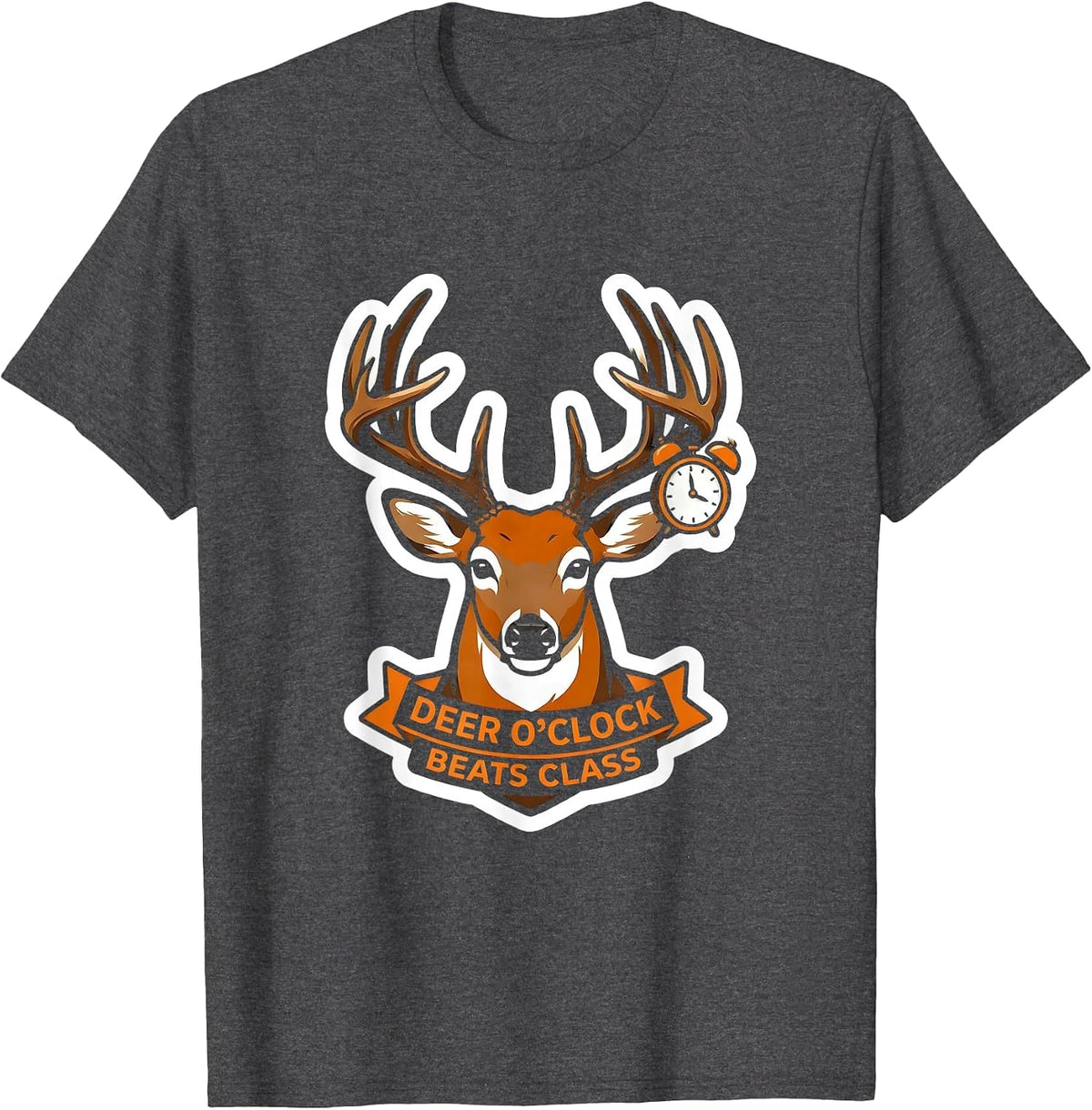 Men's Deer O'Clock Beats Class Funny Hunting Dad Humor T-Shirt - Dark Heather Grey
