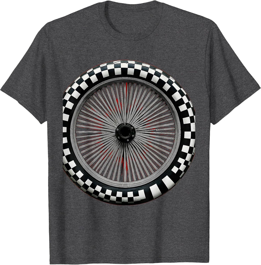 Men's Motorcycle Wheel Checkered Tire Tread Graphic T-Shirt - Dark Heather Grey