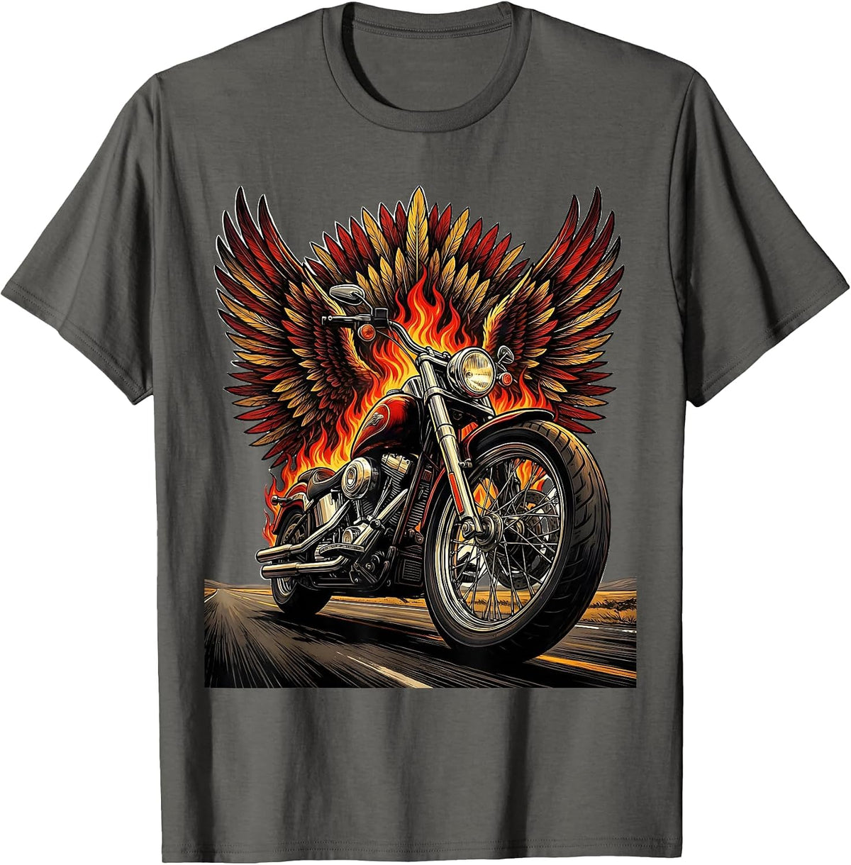 Men's Motorcycle Freedom Open Road Graphic Tee T-Shirt - Asphalt Grey