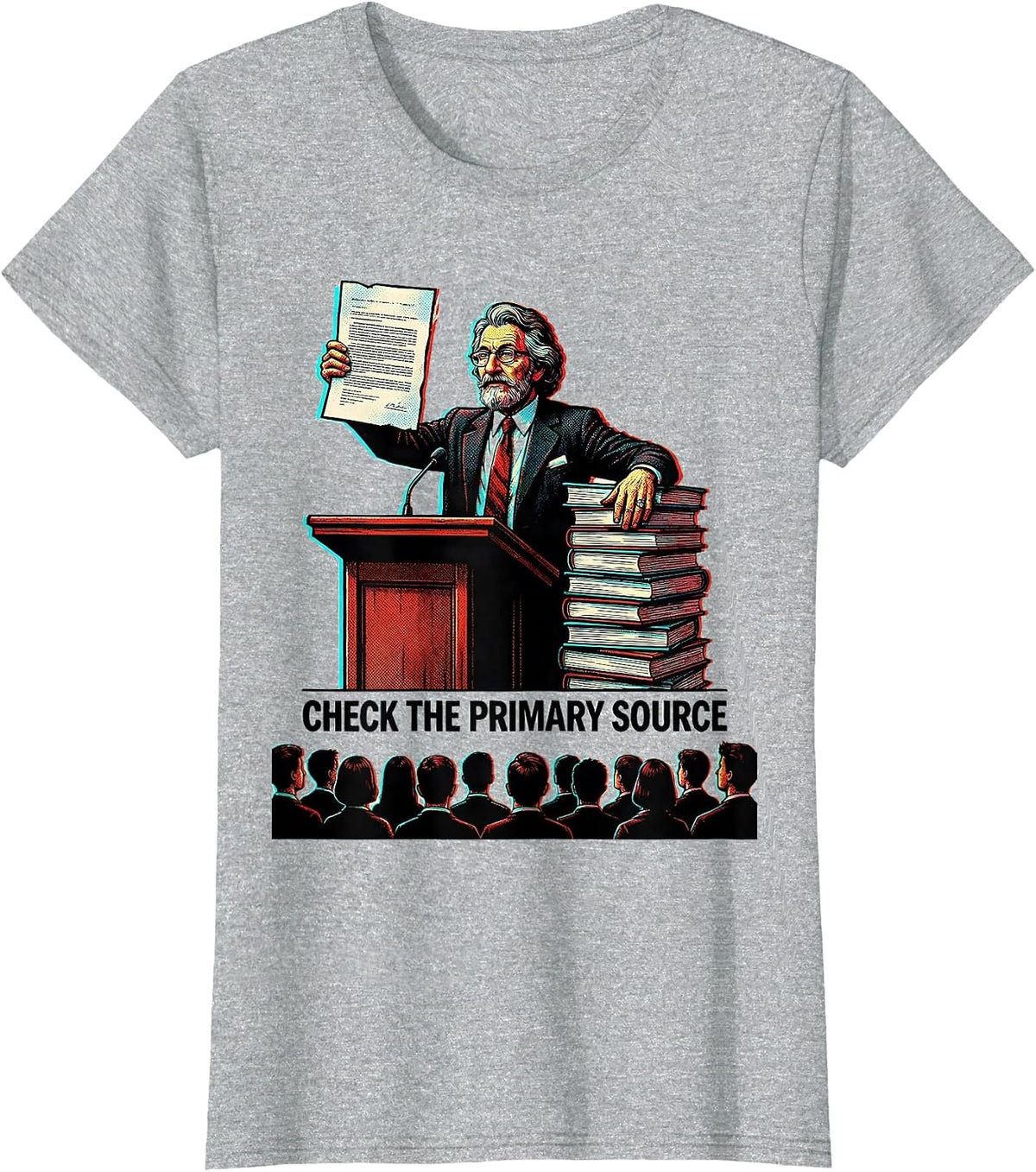 Women's Check The Primary Source Funny History Teacher Pop Art T-Shirt - Heather Grey
