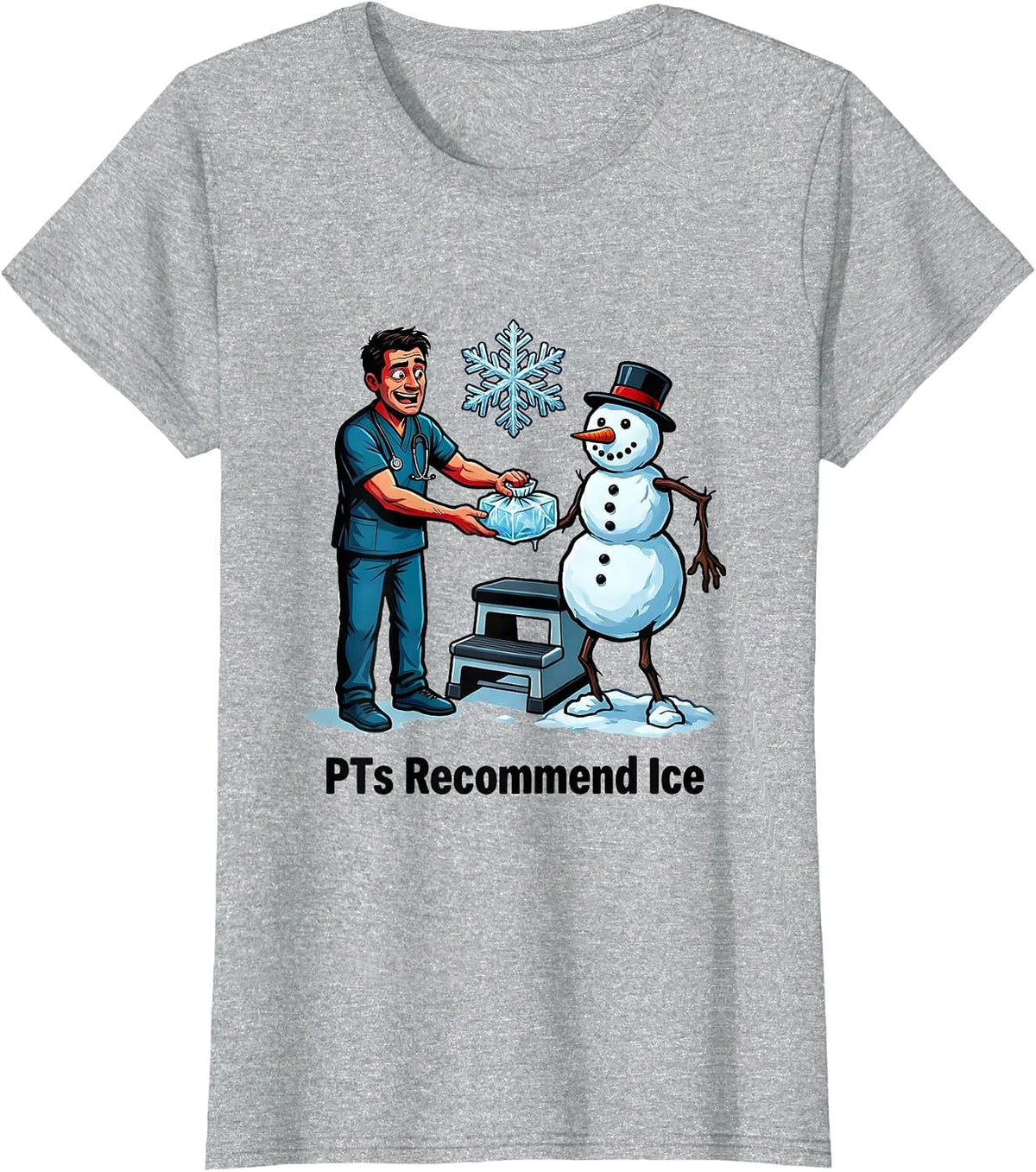 PTs Recommend Ice Cartoon Physical Therapist Holiday Humor T-Shirt - Heather Grey
