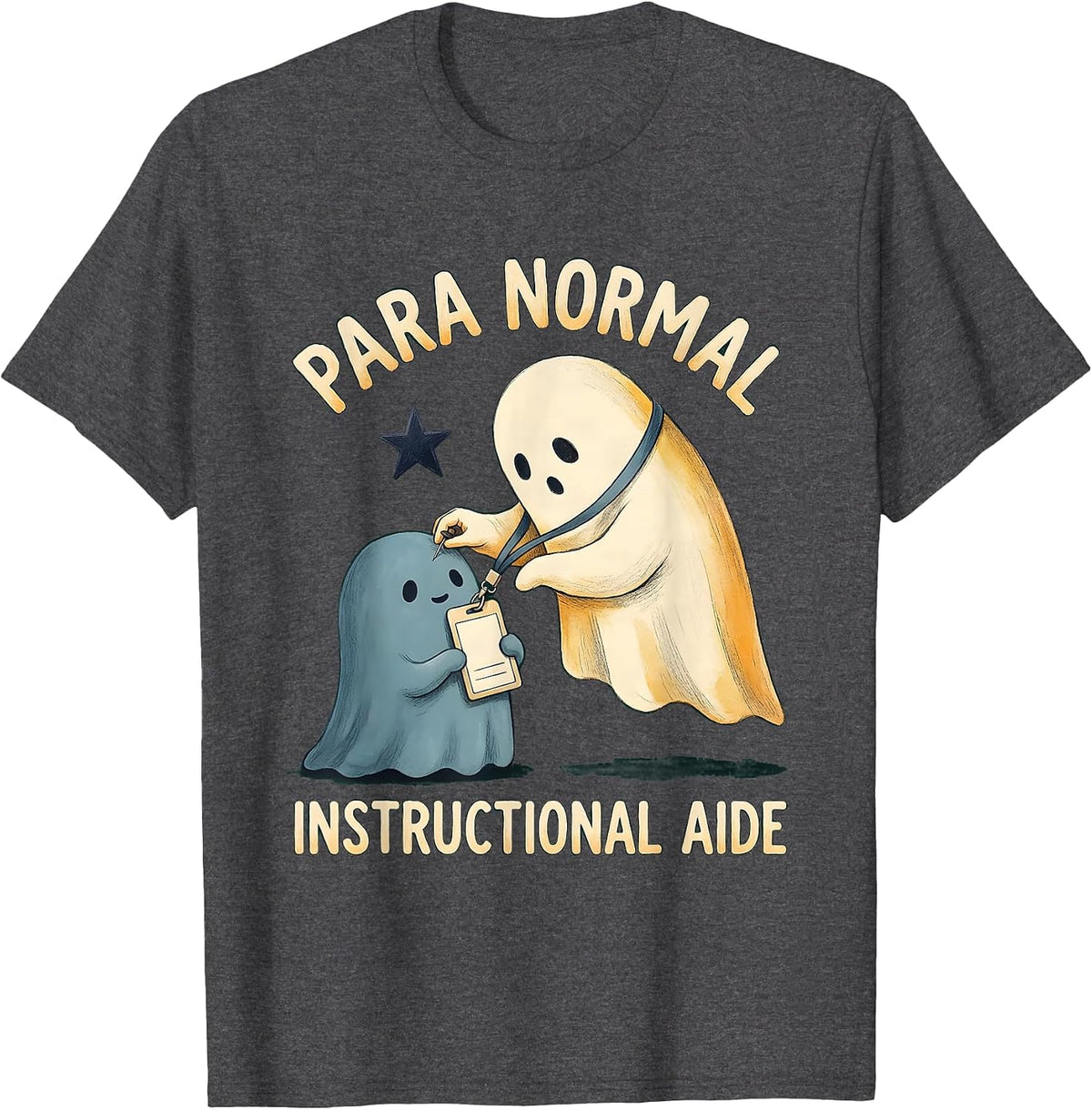 Men's Para Normal Instructional Aide Storybook Ghost Halloween T-Shirt - Dark Heather Grey
