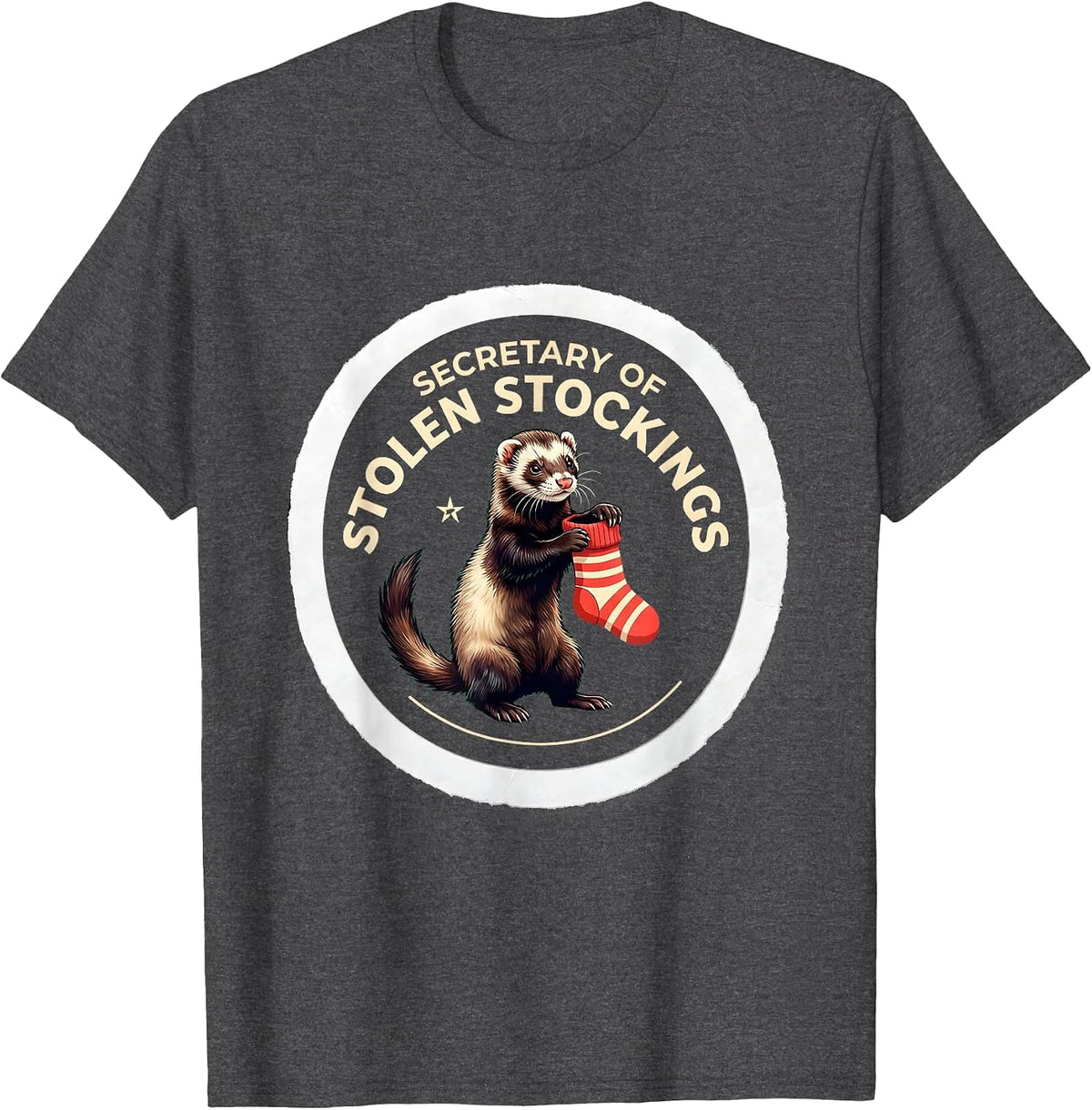 Men's Secretary Of Stolen Stockings Funny Ferret Lover Christmas T-Shirt - Dark Heather Grey