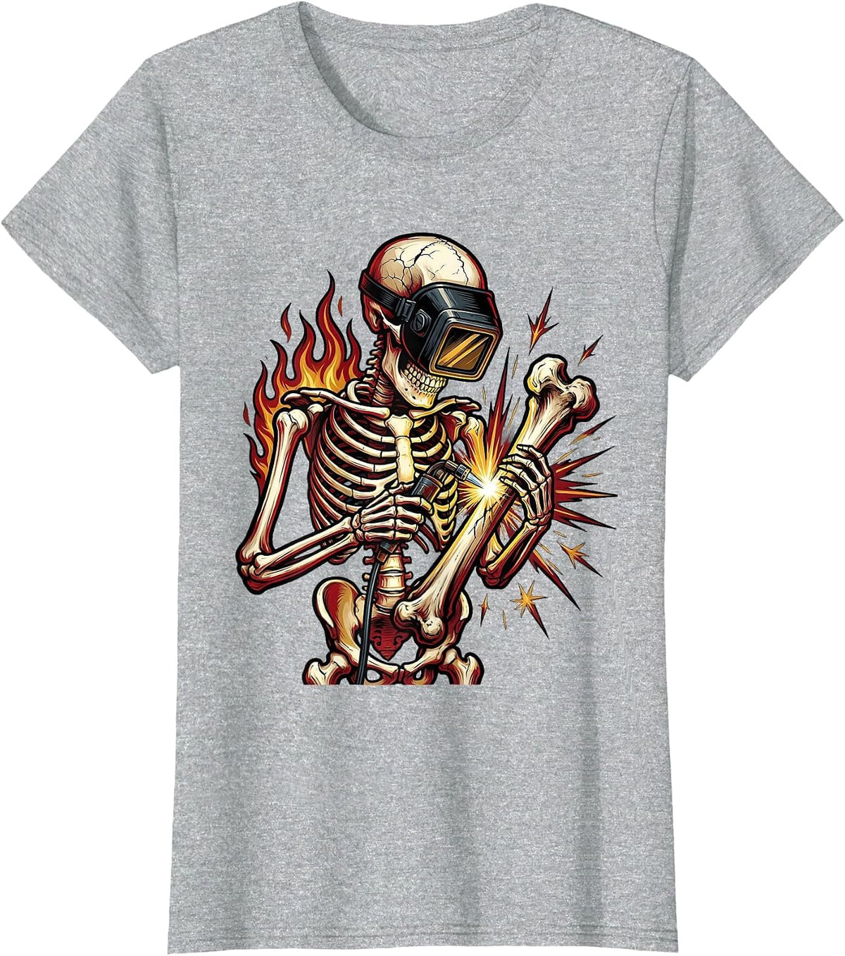 Skeleton Welder Welding Iron Bones Graphic T-Shirt - Heather Grey
