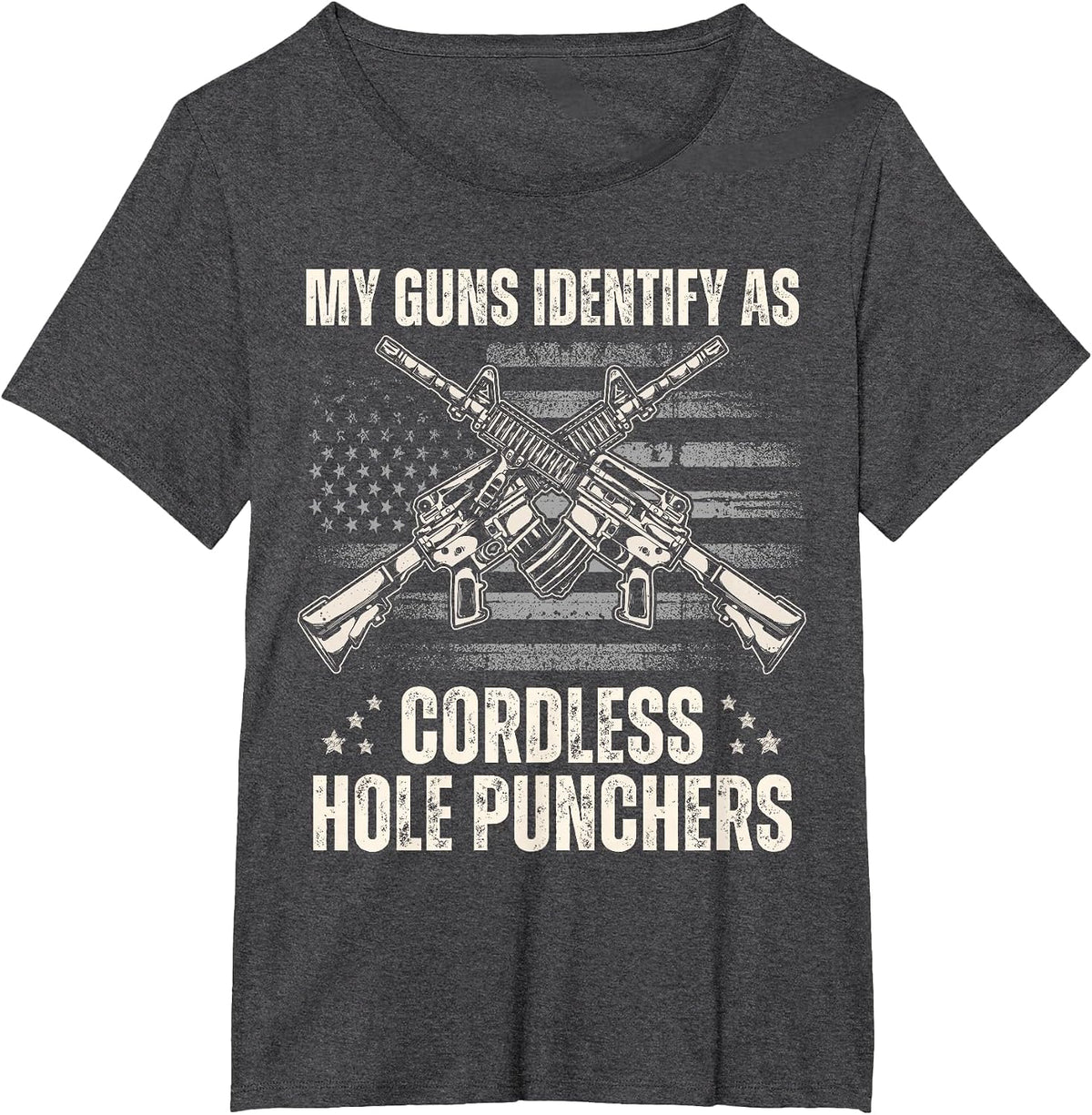 My Guns Identify As Cordless Hole Puncher Shirt Veterans Day T-Shirt - Dark Heather Grey