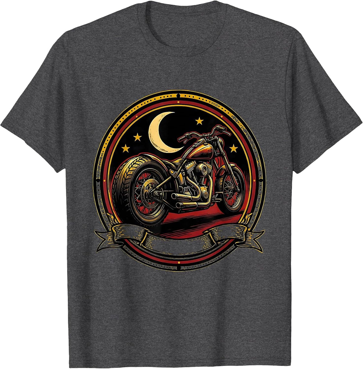 Men's Retro Bobber Motorcycle Crescent Moon Graphic T-Shirt - Dark Heather Grey