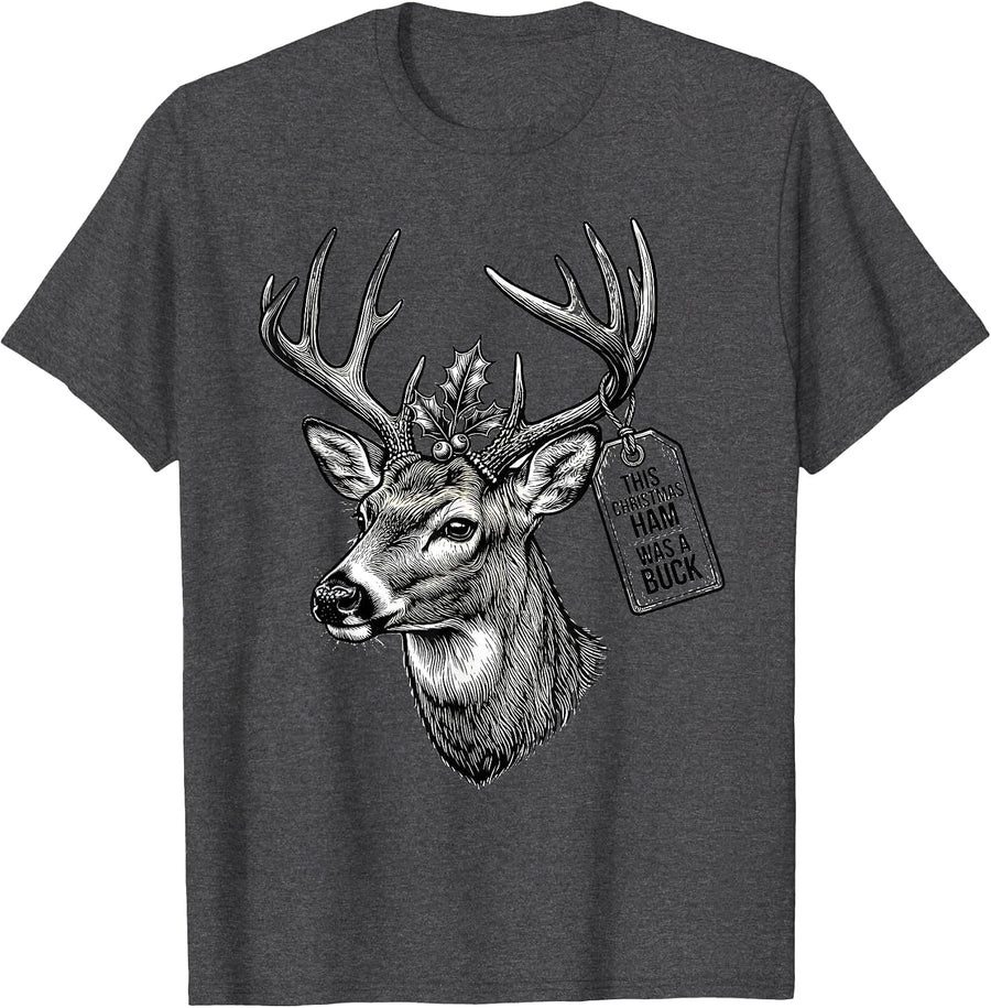 Men's This Christmas Ham Was a Buck Funny Hunting Gift Deer Hunter T-Shirt - Dark Heather Grey