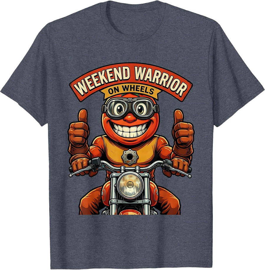 Weekend Warrior On Wheels Motorcycle Design T-Shirt - Heather Blue