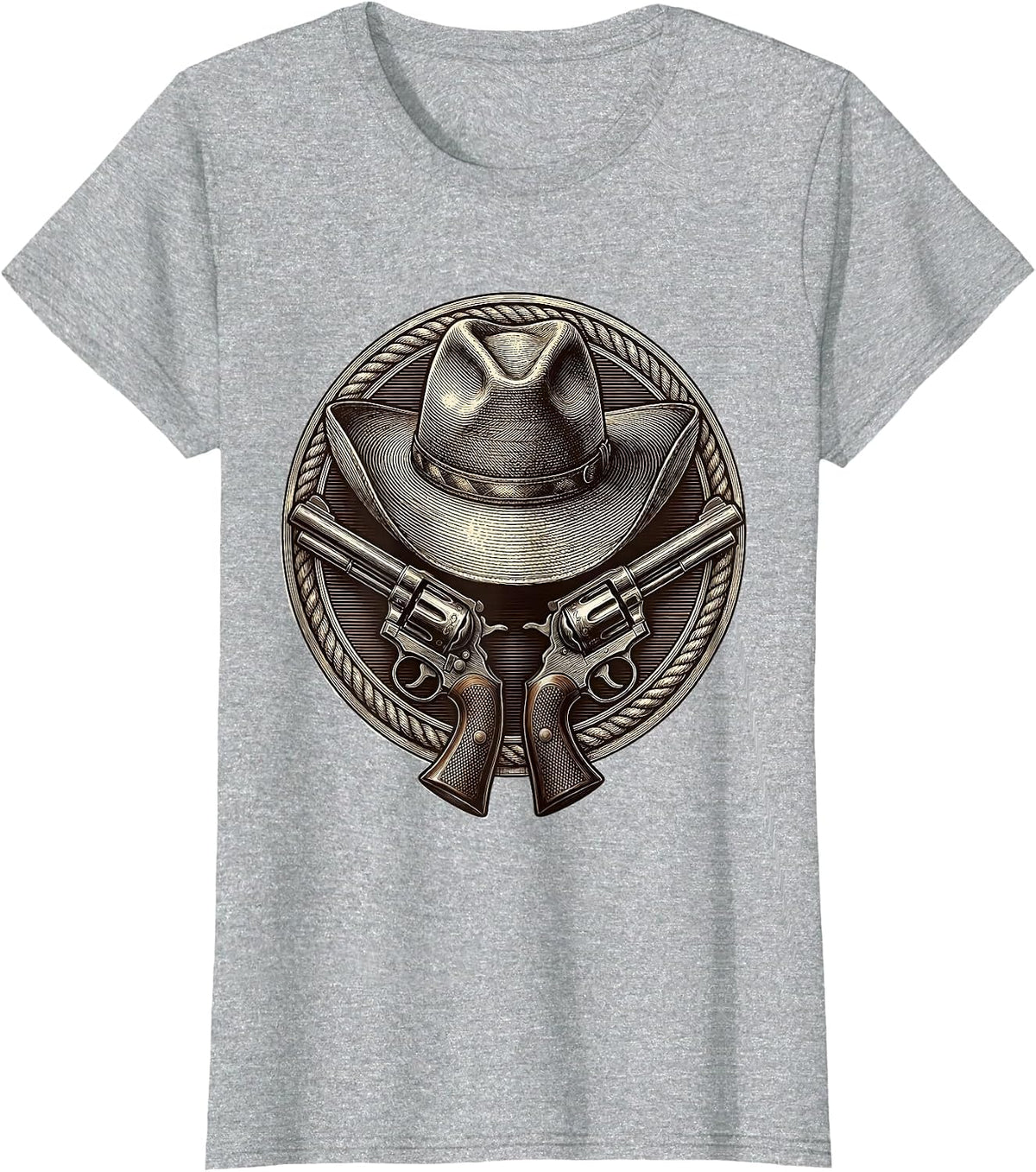 Women's Cowboy Hat Crossed Pistols Western Graphic T-Shirt - Heather Grey