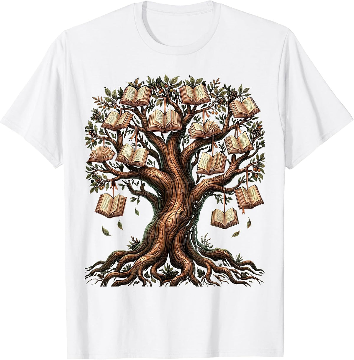 Men's Knowledge Tree Book Lover Graphic Design T-Shirt - White