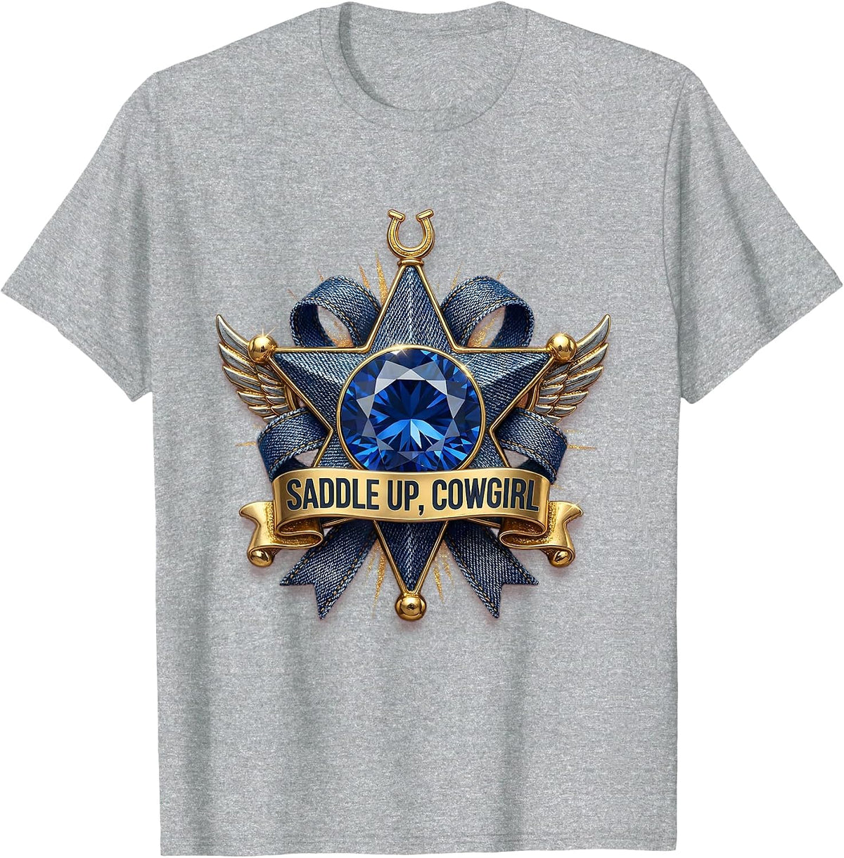 Men's Saddle Up Cowgirl Denim Western Design T-Shirt - Heather Grey