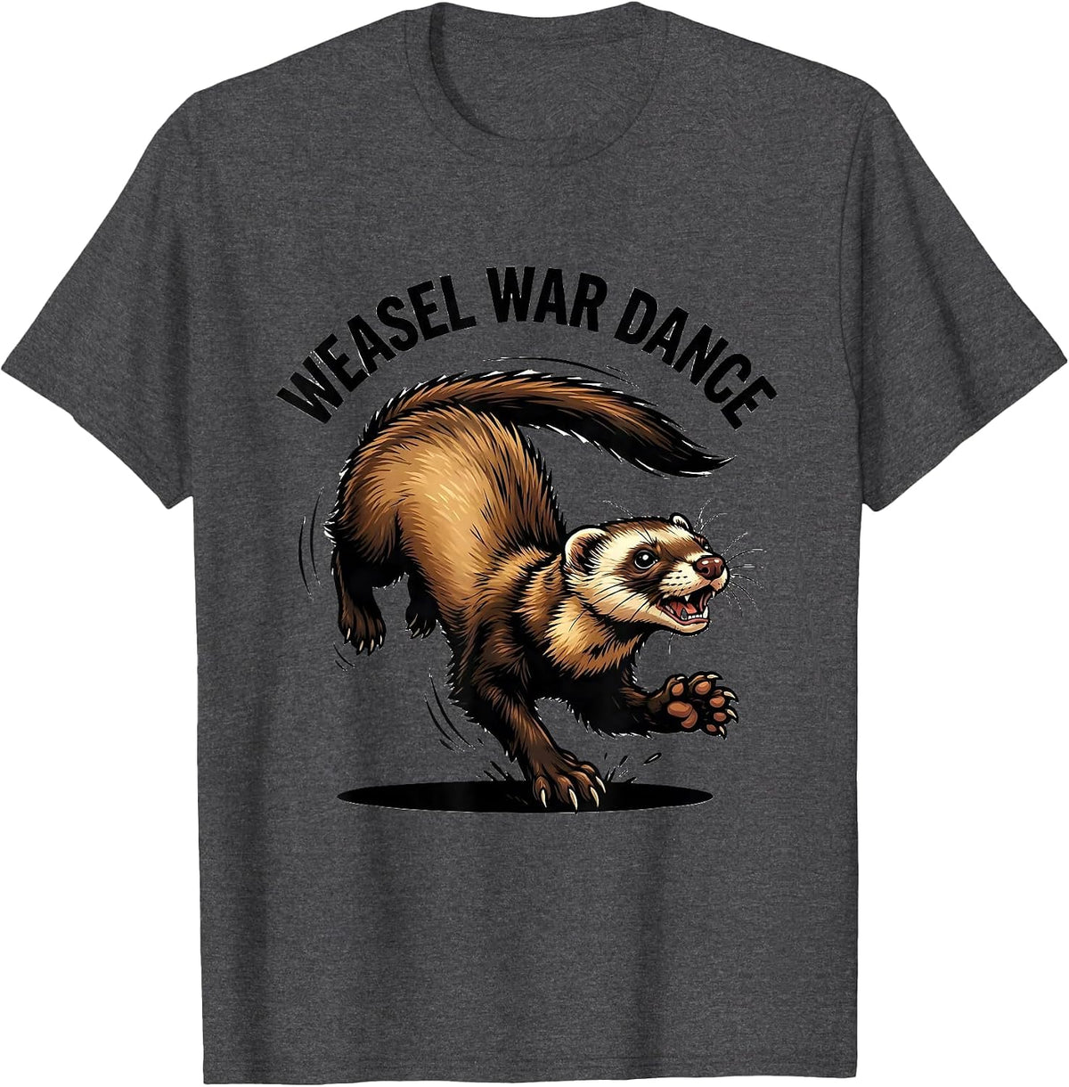 Men's Weasel War Dance Cartoon Ferret Lover Funny Gift T-Shirt - Dark Heather Grey