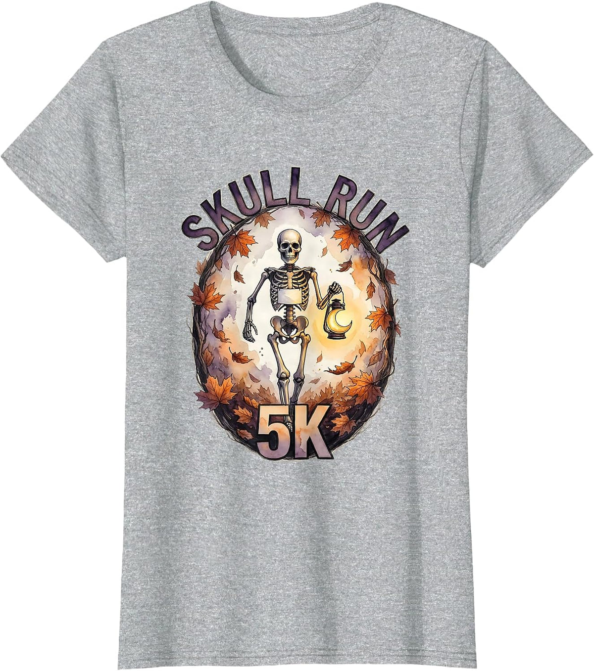 Skull Run 5K Watercolor Skeleton Runner Halloween Fun Run T-Shirt - Heather Grey