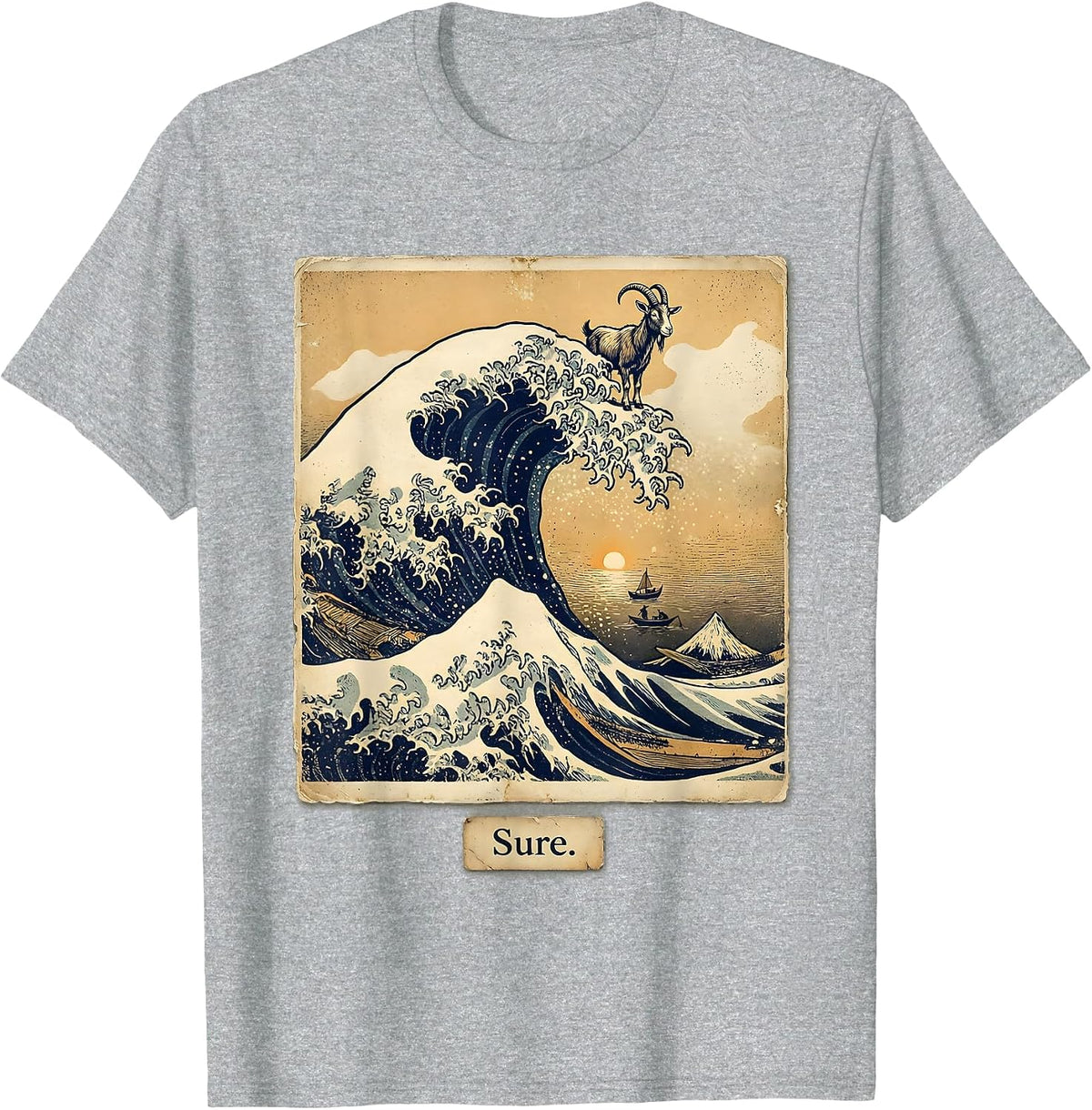Men's Sure Vintage Japanese Animal Parody Art Great Wave Off T-Shirt - Heather Grey