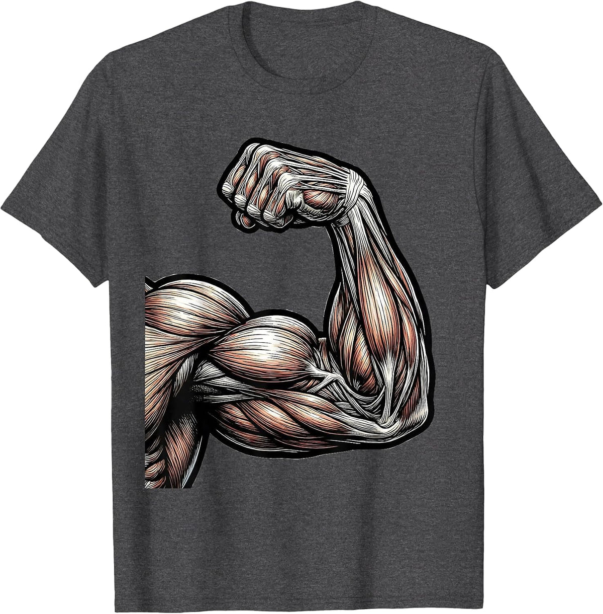 Physical Therapy Strong Arm Muscle Anatomy Art T-Shirt - Dark Heather Grey